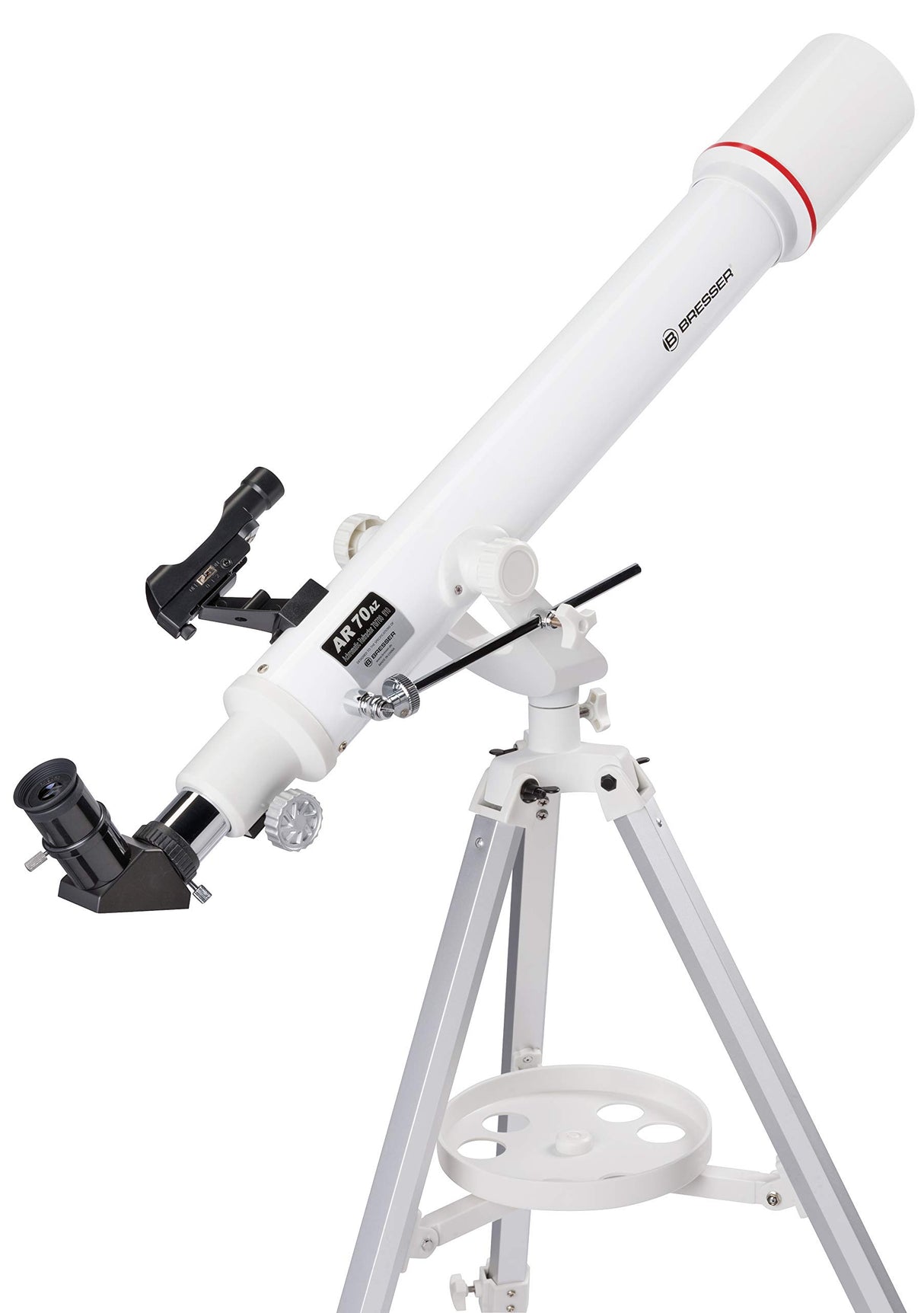 Bresser Refractor Telescopio Nano AR-70/700 AZ con trípode de Aluminio de 3 Patas, Montaje azimutal, buscador de Puntos LED y Adaptador de cámara para Smartphone para Principiantes, Color Blanco