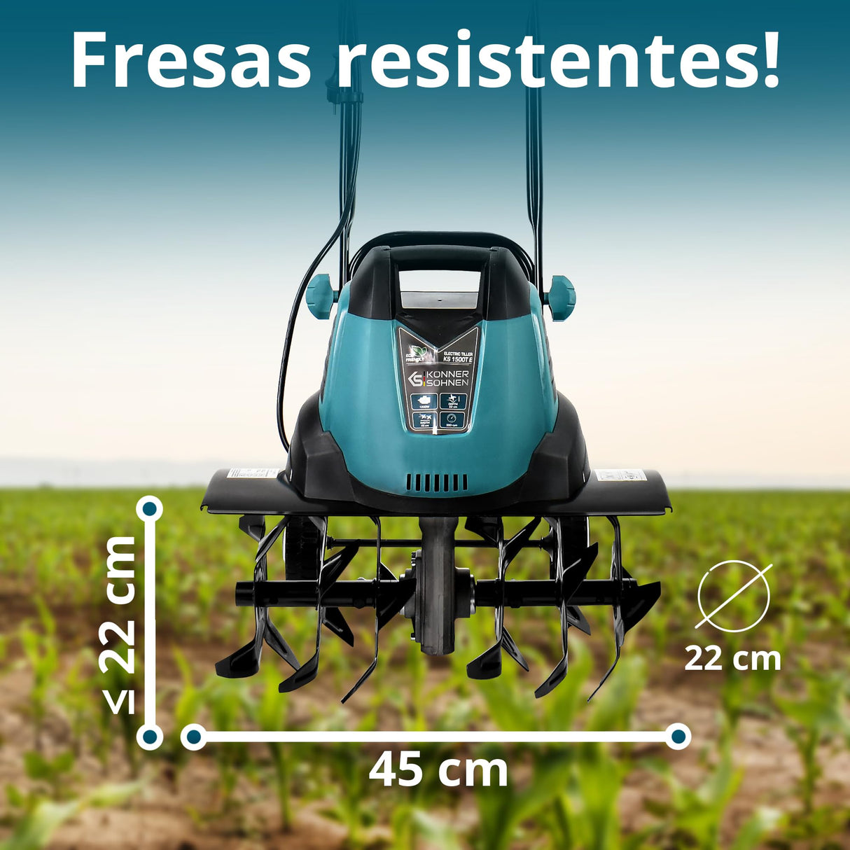 Könner & Söhn KS 1500 T E - Azada eléctrica de acero de 23 cm, ancho de trabajo de 40 cm, profundidad de trabajo de 23 cm, 1500 W, 230 V, fresadora de jardín para parcelas de patio, flores y parterres