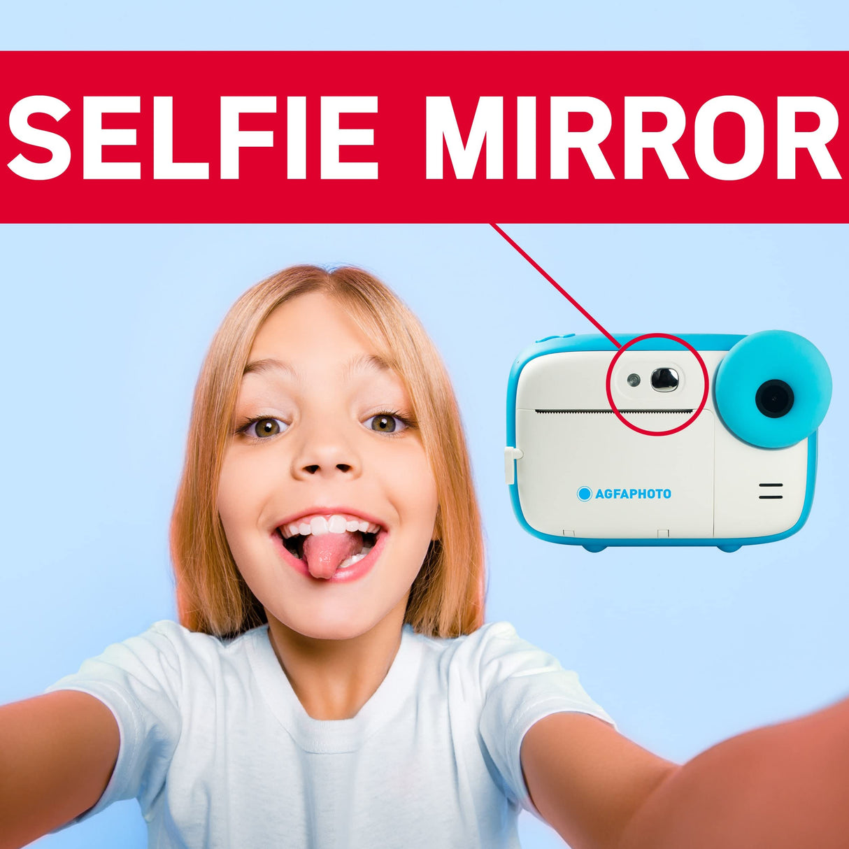 AGFA Photo Pack Realikids Instant CAM + 6 Rollos de Papel térmico ATP3WH adicionales, cámara instantánea Infantil, Pantalla LCD de 2,4 Pulgadas, batería de Litio, Espejo Selfie y Filtro de Fotos Azul