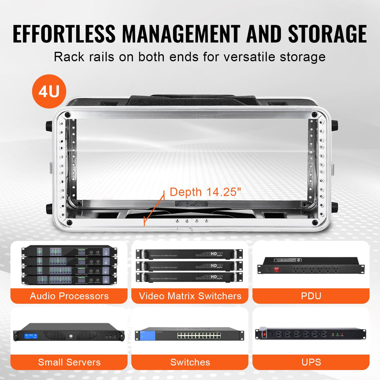 VEVOR 4U Gabinete para Servidor, Profundidad de 361,95 mm, Gabinete para Rack de Servidor con Manija de Construcción ABS, Paneles Frontal y Posterior Desmontables para Amplificadores, Mezcladores