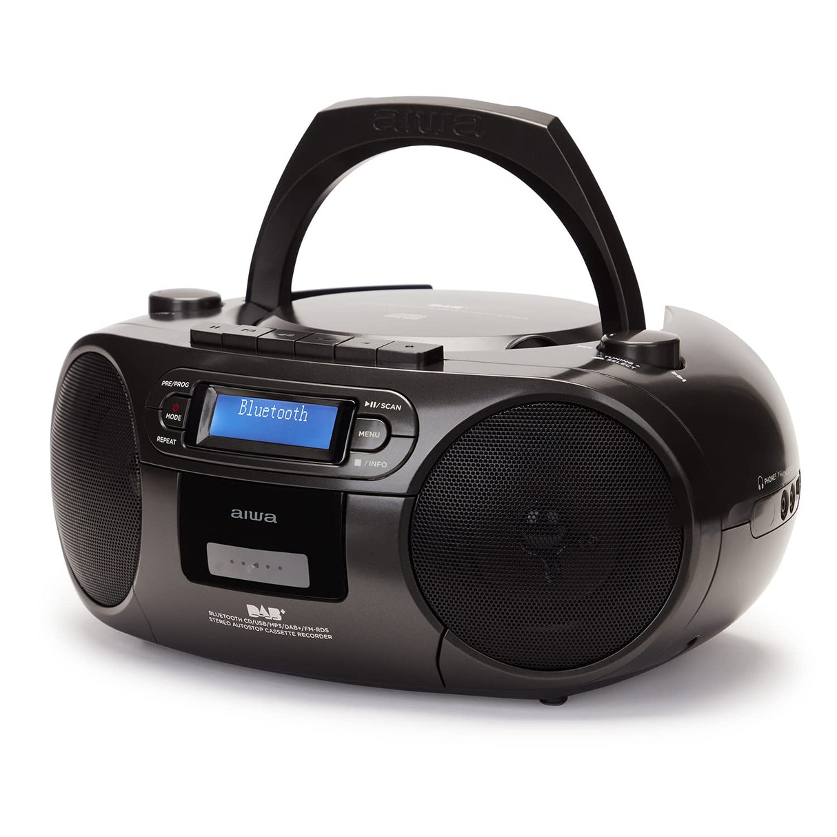 Aiwa BBTC-660DAB/BK: Radio Cassette Portátil con CD, Bluetooth y USB, Grabador de Cassettes, RDS, FM PLL, Dab+, Mando a Distancia, Color: Negro