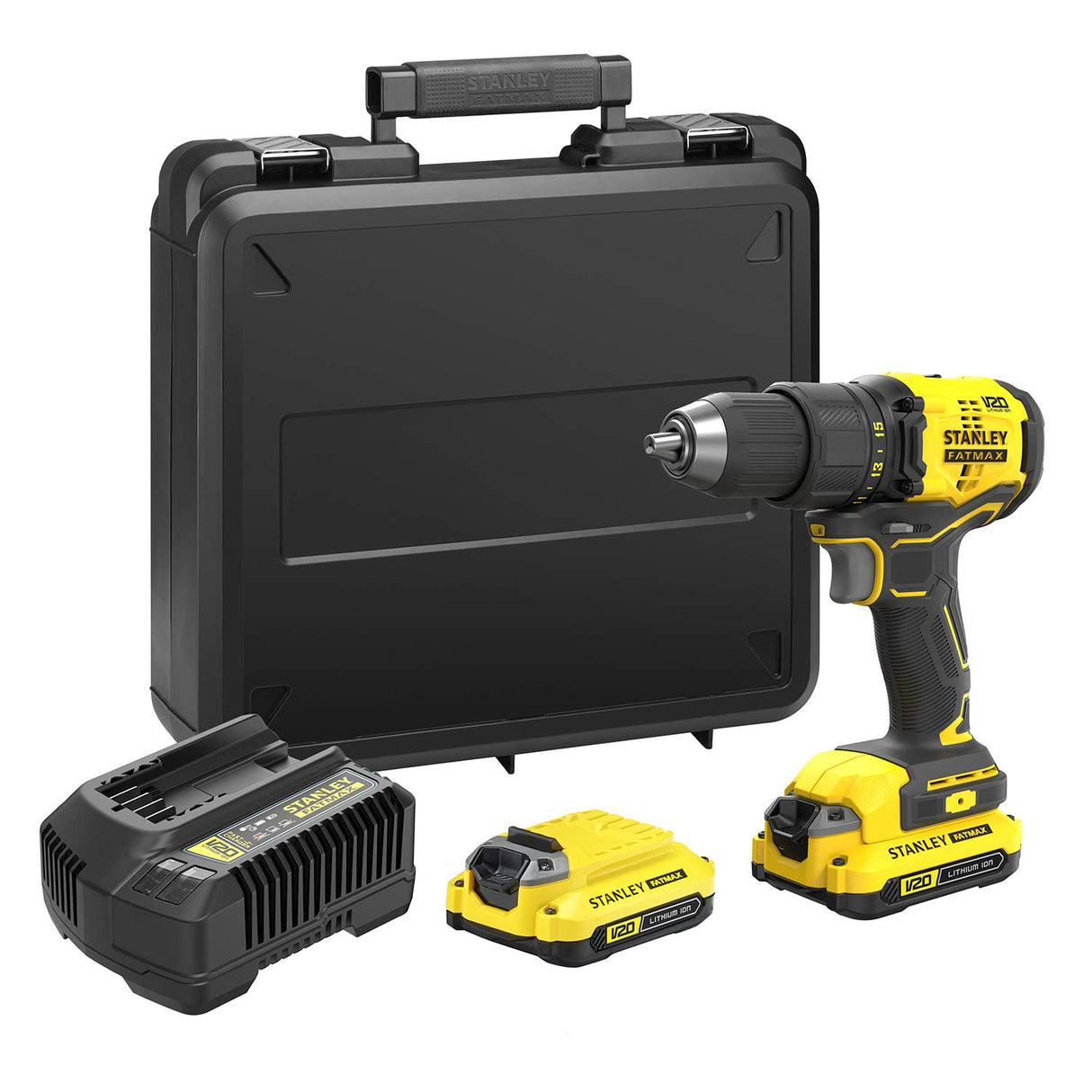 STANLEY FATMAX SFMCD710D2K-QW - TALADRO ATORNILLADOR V20 LI-ION 18V BRUSHLESS CON 2 BATERÍAS 2Ah, CARGADOR Y MALETÍN