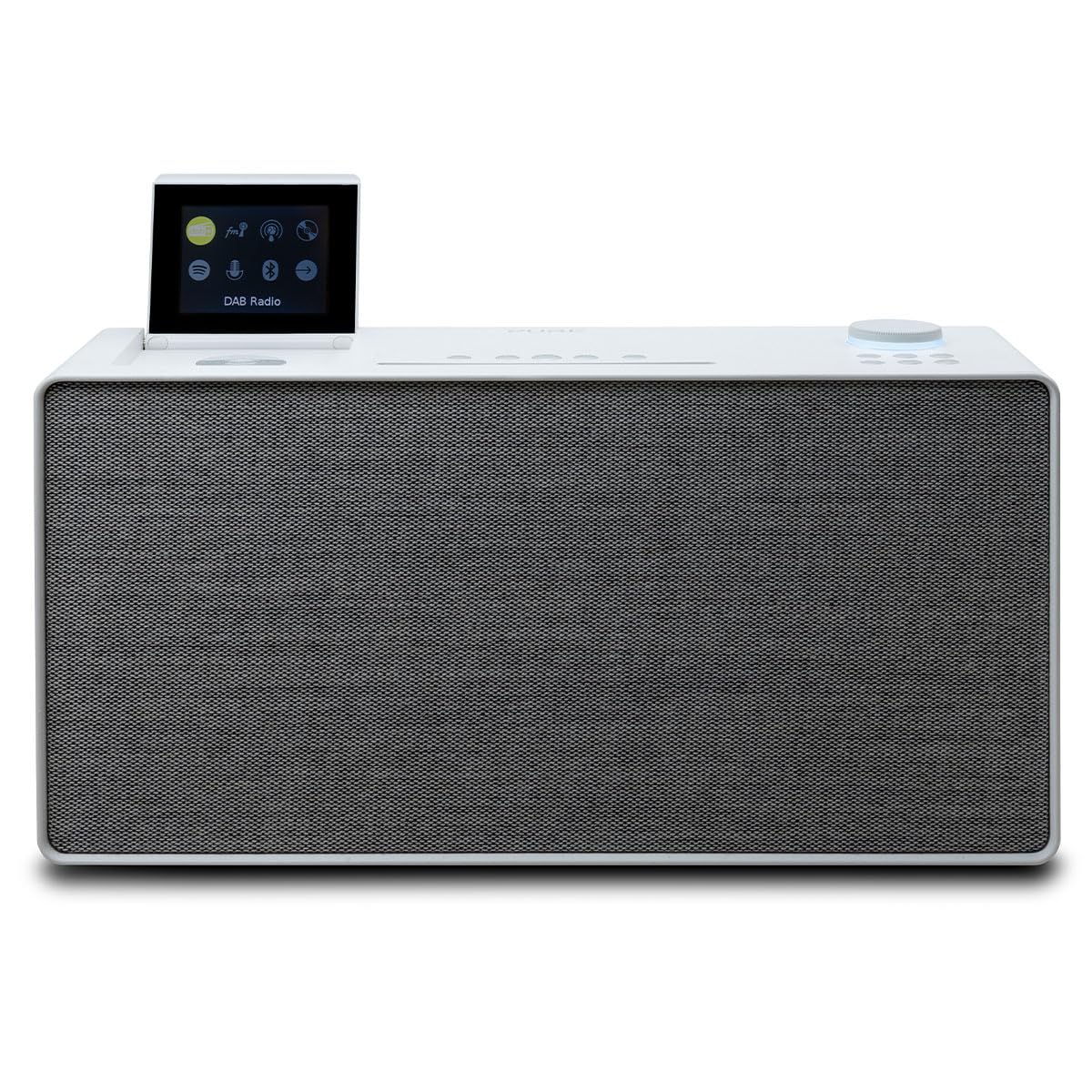 Sistema de música Pure Evoke Home All-In-One para el hogar (Radio Dab+/UKW, Radio por Internet, Podcasts, Spotify Connect, Bluetooth, CD y un Potente Sonido estéreo de 100 vatios), Blanco algodón
