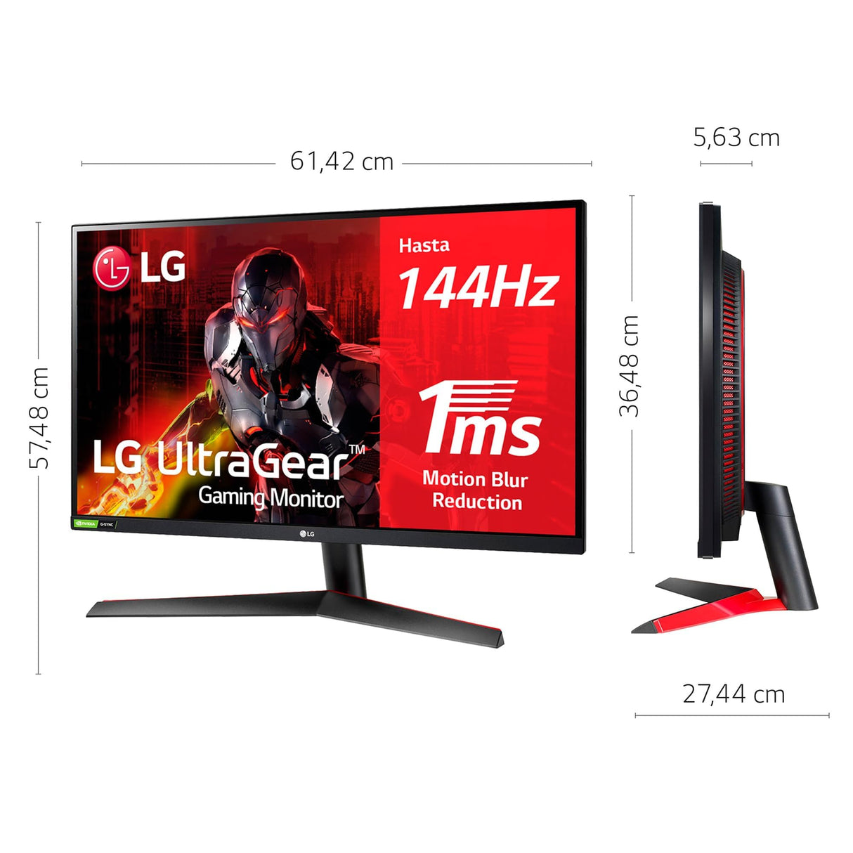 LG 27GN800-B - Monitor Gaming Ultragear 27", Nano IPS, 2560x1440, 16:9, 144 Hz, 1 ms/DPx1+HDMIx2/NVIDIA G-Sync Compatible, No Curvo, Inclinación Ajustable, Negro