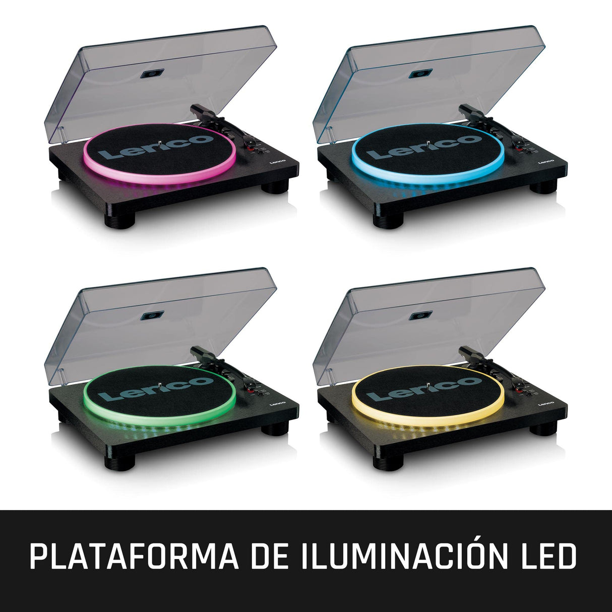 Lenco LS-50LED - Tocadiscos con Altavoz - Tocadiscos LED - USB - Transmisión por Correa - Preamplificador - 33, 45 y 78 RPM - Parada automática - Vinilo a MP3 - Negro
