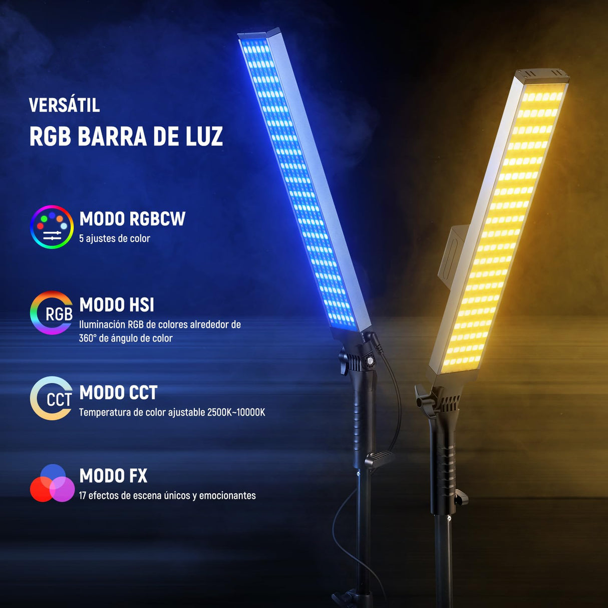 NEEWER Fotografía Barra Luz RGB Kit, Paquete de 2 Luz Tubo Video LED con Soporte, Difusor, Varita Luz Regulable 3250Lux 2500-10000K CRI95+/TLCI97+ App/2,4G/Control Panel para Live/Videos/Vlog, BH20C