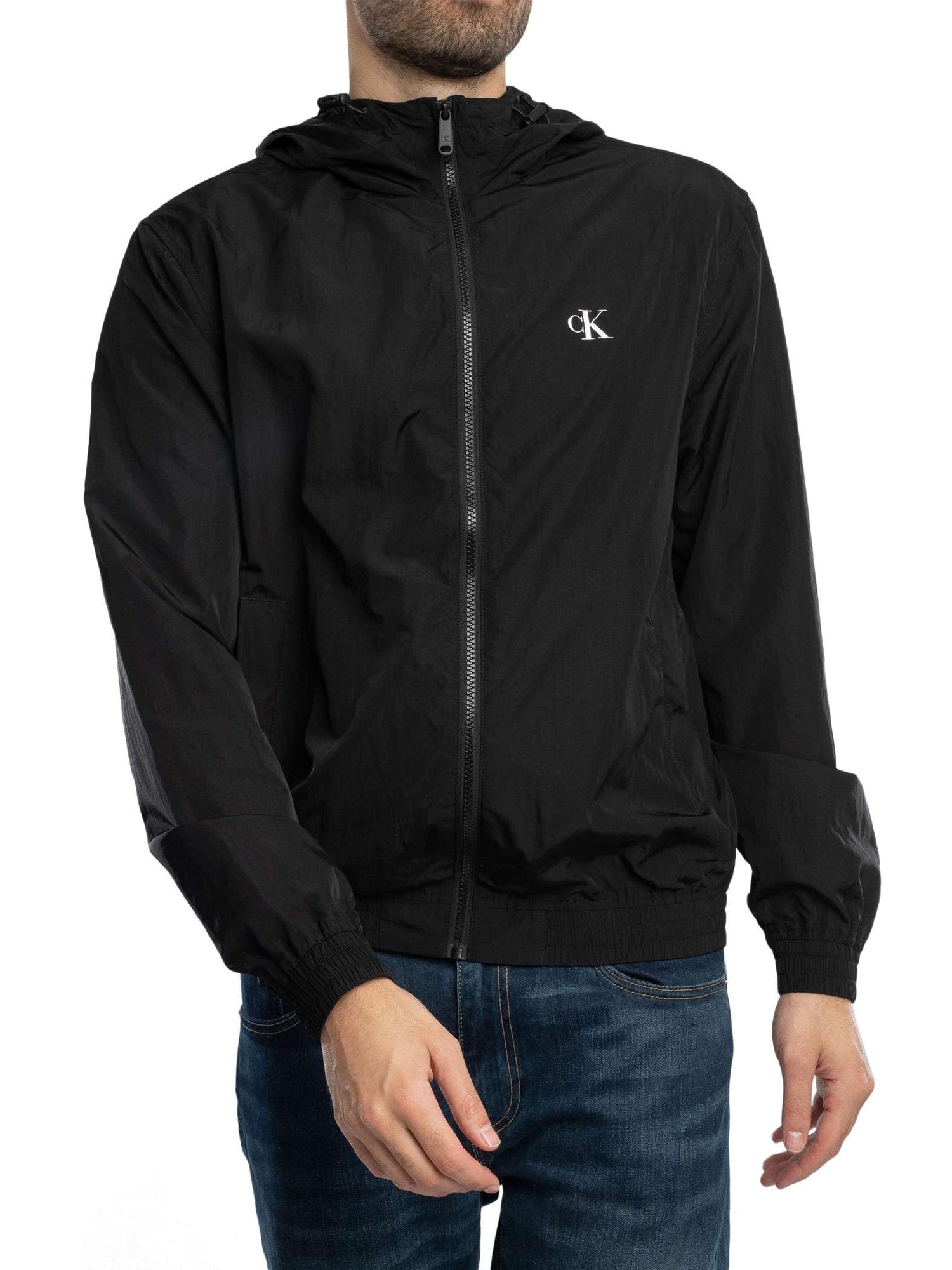 Calvin Klein Cortavientos Hombre Nylon Hooded ligero, Negro (Ck Black), XL