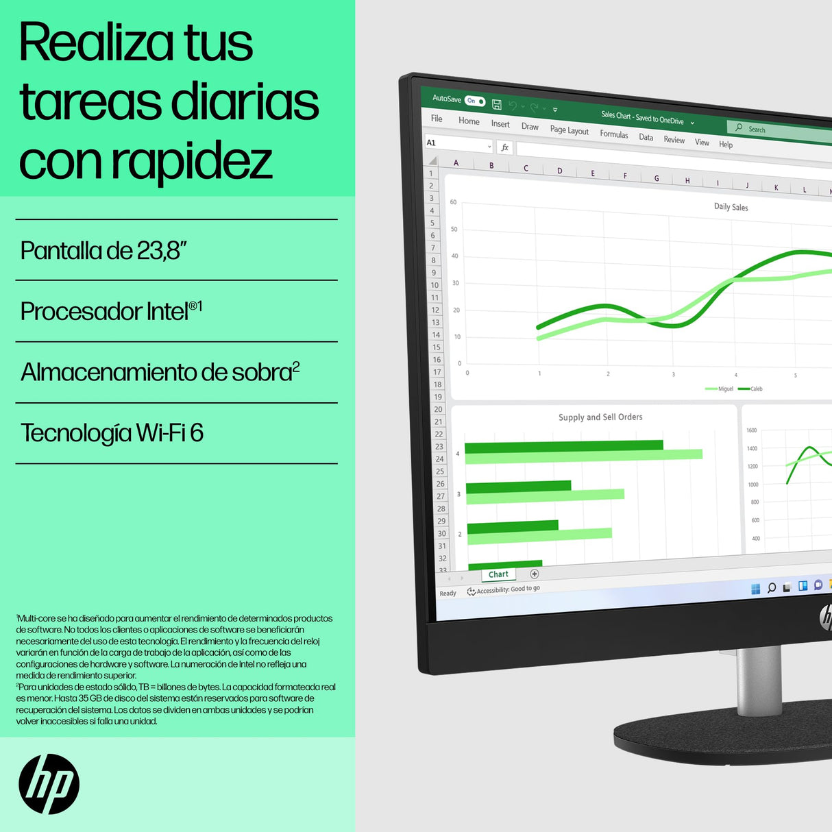 HP All-in-One 24-cr0101ns - Ordenador de sobremesa de 23,8" FHD (Intel Core i3-N300, 8GB RAM, 512GB SSD, Intel UHD Graphics, Windows) Black - Teclado QWERTY Español