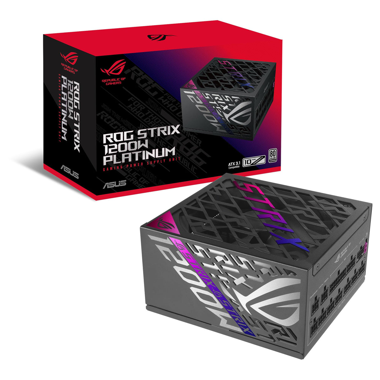 ASUS ROG Strix 1200W Platinum - Fuente de alimentación Totalmente Modular, 80 Plus Platinum, ATX 3.1, GAN MOSFET, GPU-First Intelligent Voltage Stabilizer, 10 años de Cobertura