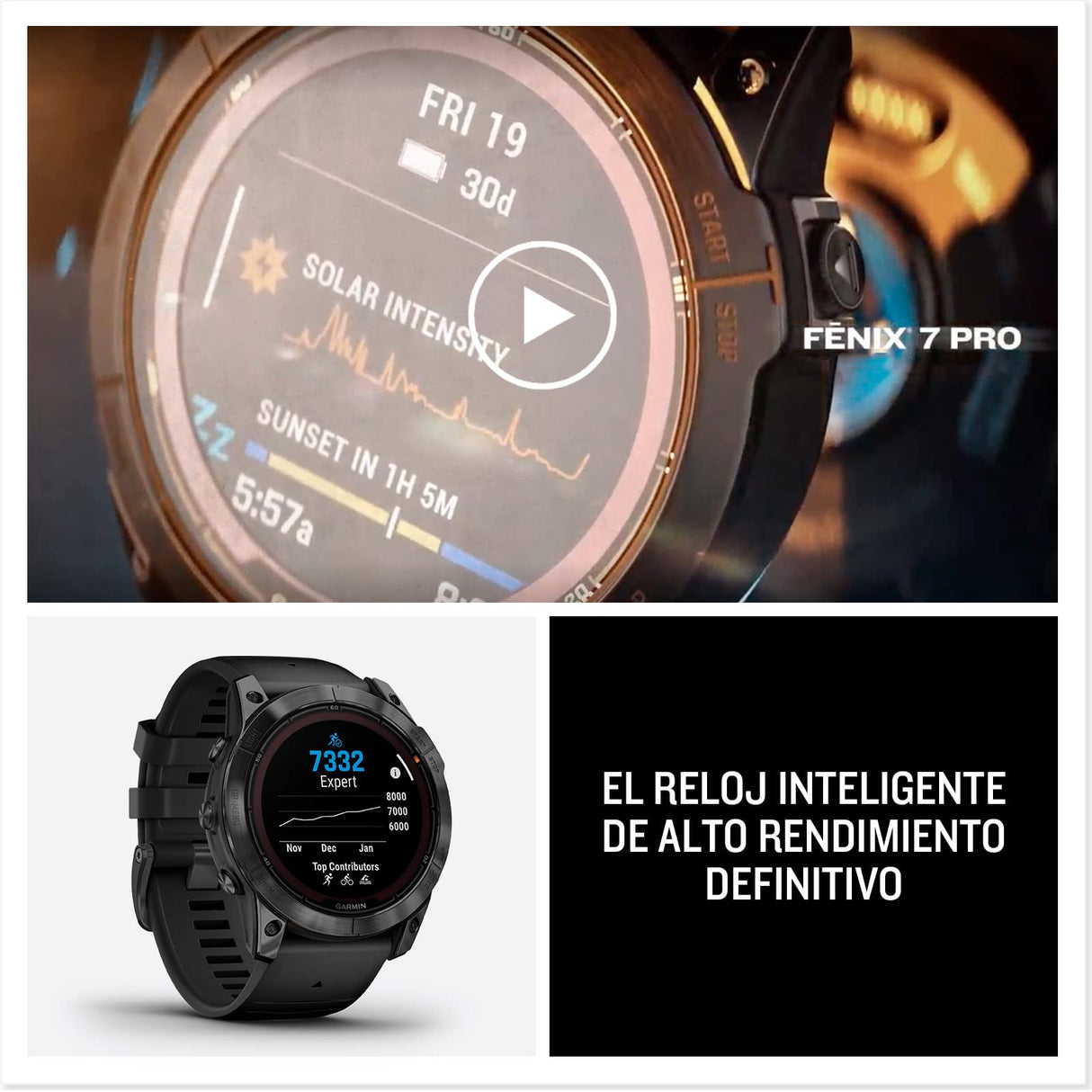 Garmin fēnix 7X Pro Solar, Reloj GPS Multideporte con Carga Solar, Pantalla táctil, Linterna LED, frecuencia cardíaca, mapas, música y 37 días de batería, Negro