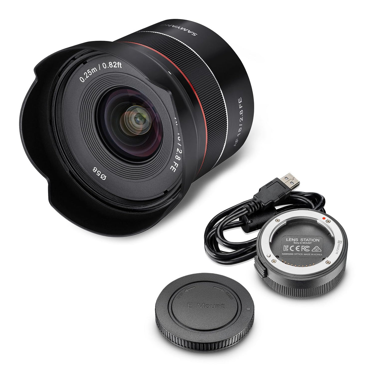 Samyang AF 18 mm F2,8 FE + estación de Lente para Sony E Mount Full Format & APS-C I Ultra Ligero Gran Angular con Enfoque automático rápido I Distancia Focal Fija para Sony Alpha A7C A7 III A6400