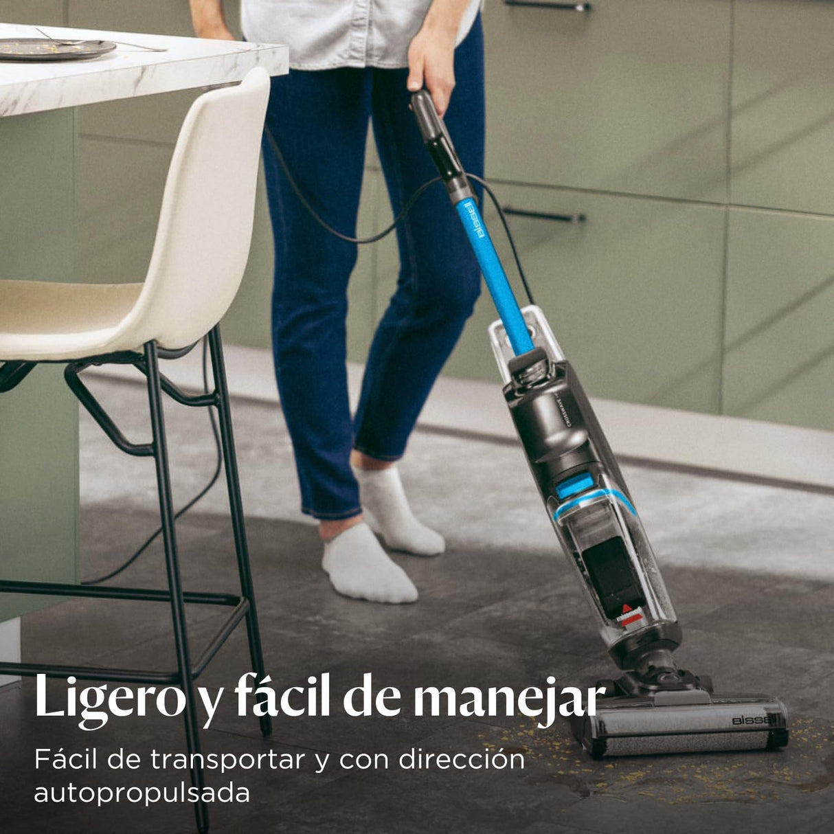 Bissell CrossWave HF2, Aspiradora de Mano con Cable, Aspirado y Mopa en un Solo Paso, Escoba Aspiradora Vertical Ligera, Vacuum Cleaner Potente, Aspiradora de Agua, Solo para Suelos Duros, 3845N