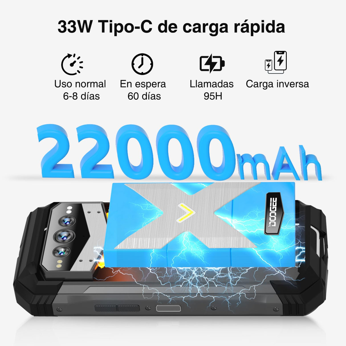 DOOGEE VMAX Plus Movil Irrompible 5G, 36GB RAM+512GB ROM, 22000mAh 33W, Cámara 200MP+Visión Nocturna, 6.58" FHD+120Hz, Dimensity 7050 Móvil Resistente Android 14 Smartphone IP68IP69K/NFC/WiFi6/Huella