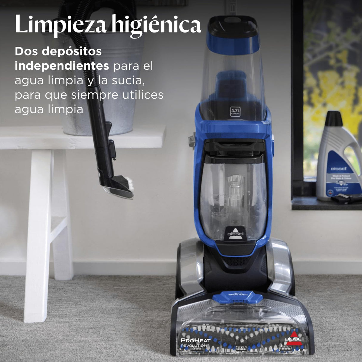 BISSELL ProHeat Revolution, Aspiradora de limpieza profunda vertical con tres modos de limpieza, Aspiradora de Agua Tapicería y moquetas, con cable, para alfombras, escaleras y tapicería, 18582