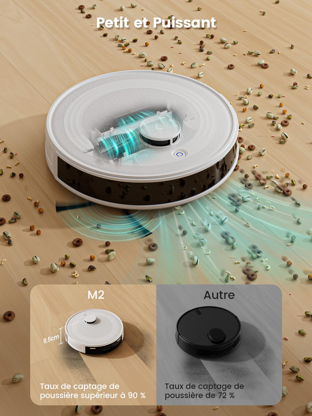 Lefant M2 Robot Aspirador Lavador con cartografía, aspiración de 5500Pa, navegación láser, tecnología de evitación PSD, Limpieza Personalizada, duración de 240 Minutos, Control vía App/Alexa/WiFi