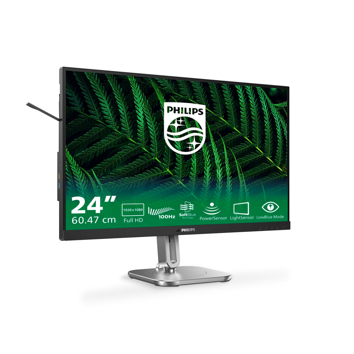 Philips 24B2G5200 Monitor 24" FHD, WLED, 100Hz, IPS, 4 ms GtG, Adaptive Sync., TUV Eyesafe, Altavoces, Altura Ajustable (1920x1080, D-Sub, 1x HDMI 1.4, 1x DP 1.2, USB-Hub) Gris Oscuro