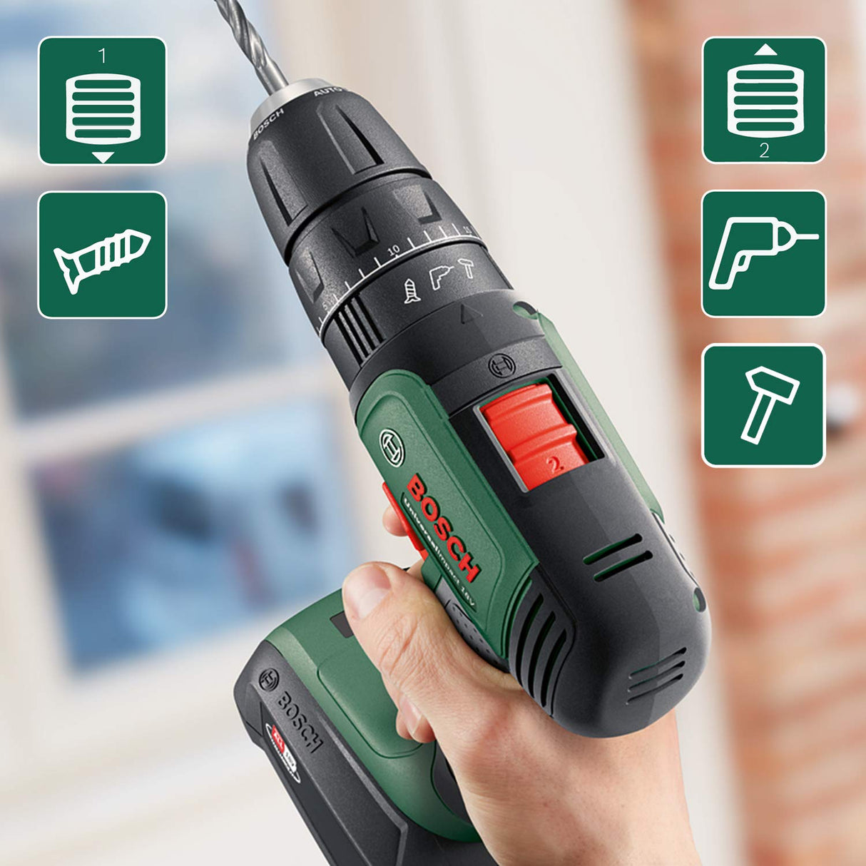 Bosch Home and Garden Martillo taladrador a batería (1 batería, sistema de 18 V, en Maletín), UniversalImpact 18 V