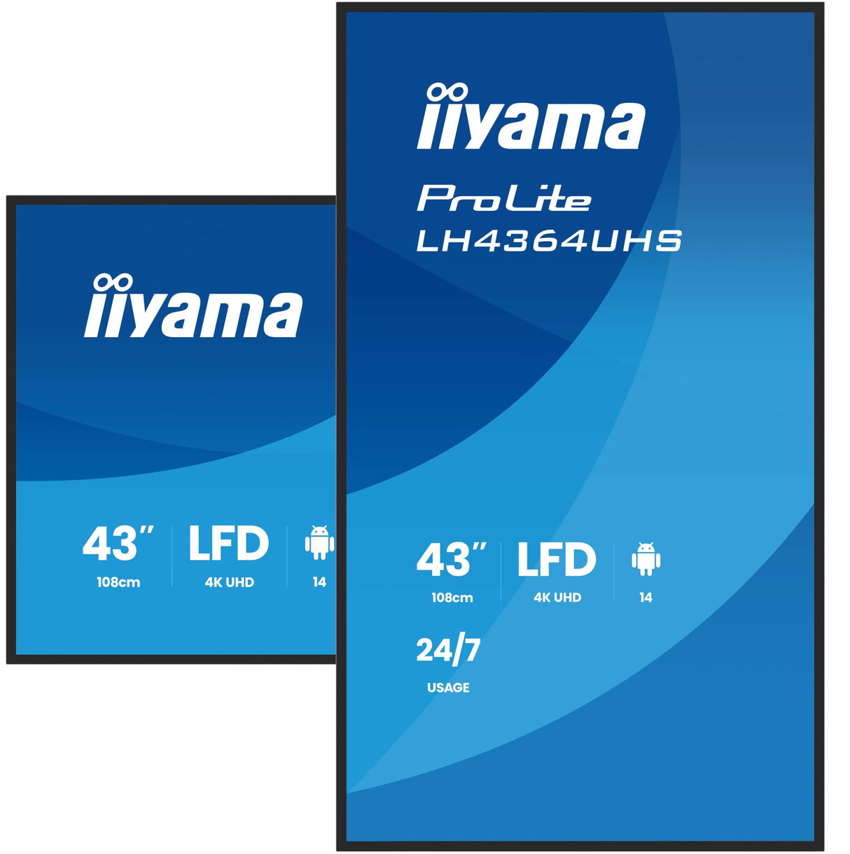 iiyama Prolite LH4364UHS-B1AG 108 cm 43" Digital Signage Display VA LED Panel 4K UHD HDMI USB-C USB2.0 RS-232c RJ45 Android 14 OS iiSignage² WiFi Mediaplayer 24/7 AntiGlare Negro