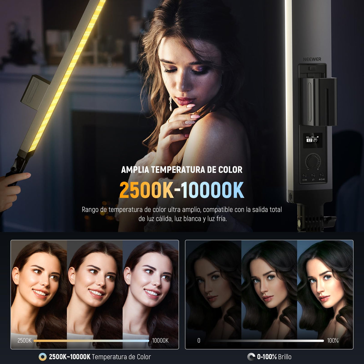NEEWER Fotografía Barra Luz RGB Kit, Paquete de 2 Luz Tubo Video LED con Soporte, Difusor, Varita Luz Regulable 3250Lux 2500-10000K CRI95+/TLCI97+ App/2,4G/Control Panel para Live/Videos/Vlog, BH20C