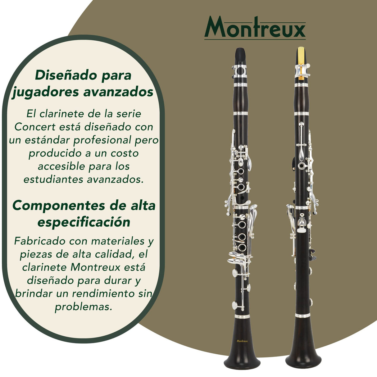 Montreux Concert Series Intermediate Advanced Bb Clarinet Con Estuche De Transporte Premium, Boquilla, Caña, Dos Barriles: Madera De Ébano, 17 Llaves Plateadas, B Flat