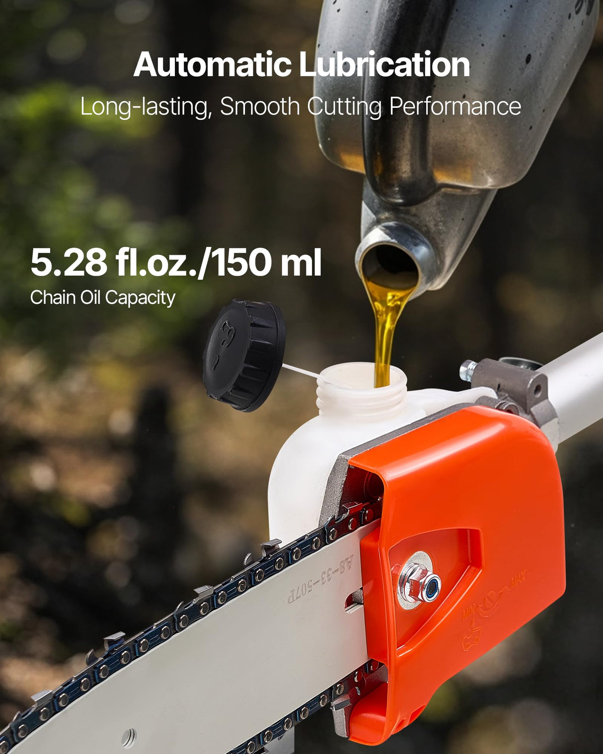 VEVOR Motosierra de Pértiga a Gasolina, Motosierra Inalámbrica de 33 cc y 2 Tiempos con Barra de Corte de 20,3 cm, Tanque de Combustible de 850 ml y Extensible de 2,04-3,54 m para Podar Árboles