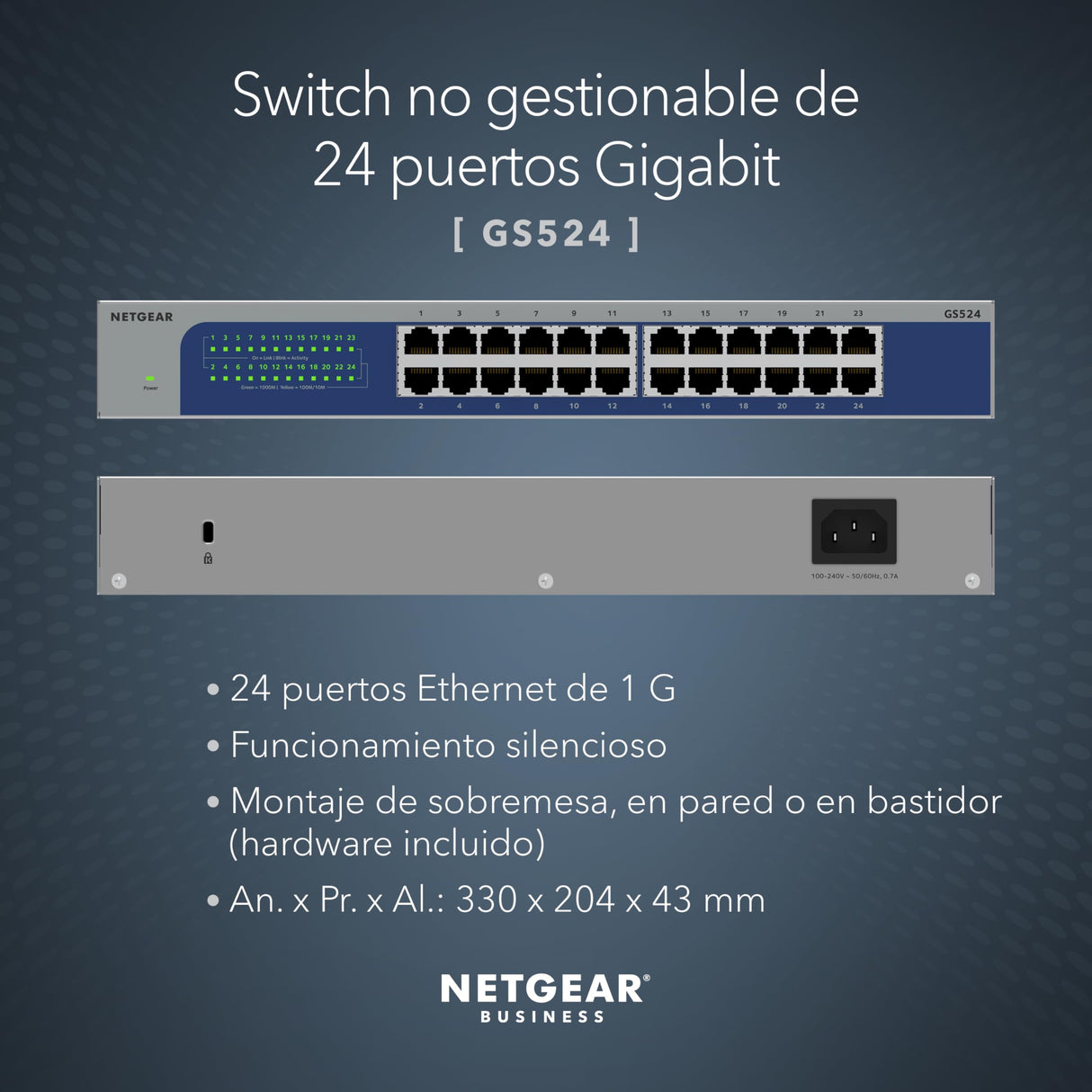 NETGEAR Switch de 24 Puertos Gigabit Ethernet no gestionable (GS524): Montaje de sobremesa, en Pared o en Bastidor y protección de por Vida Limitada