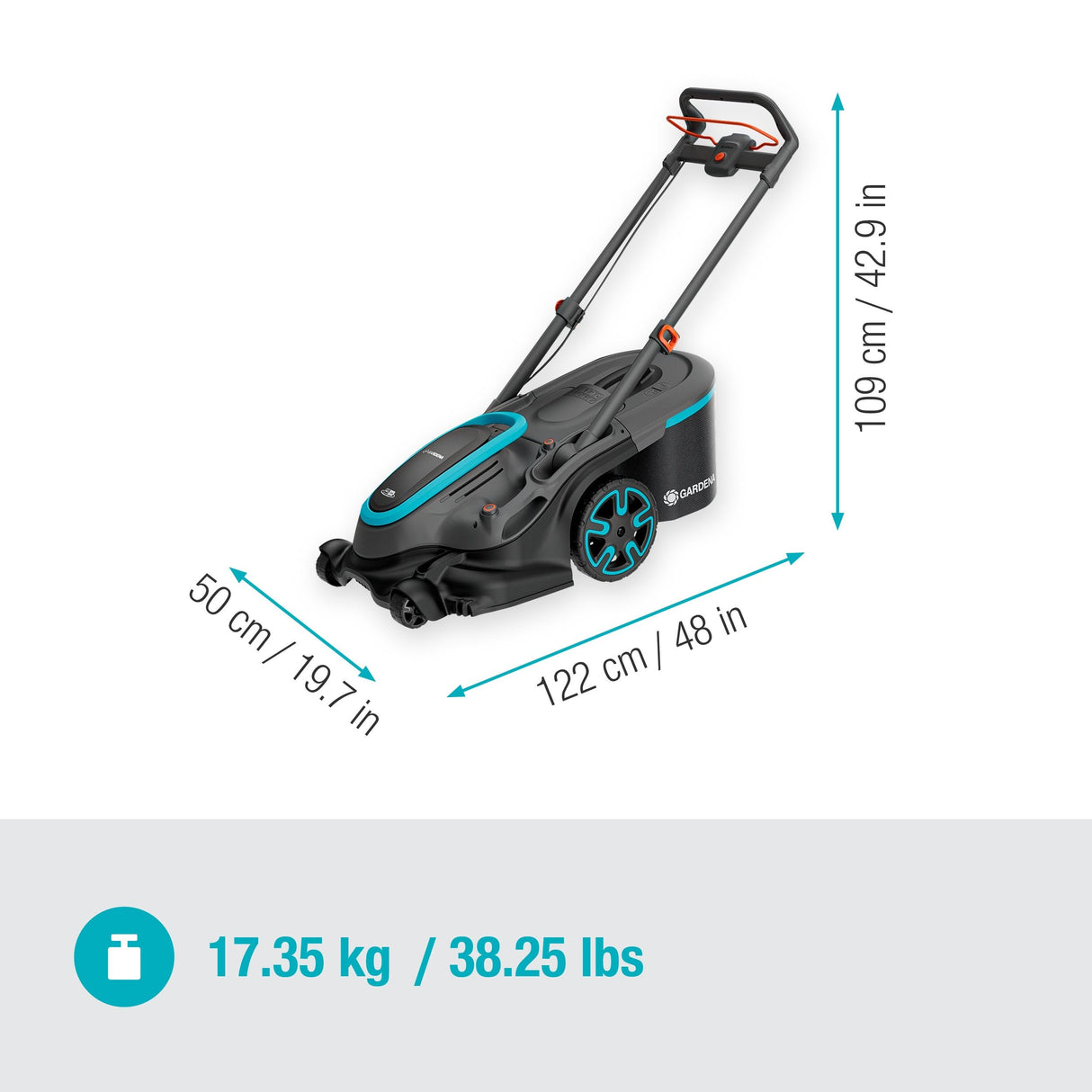 GARDENA Cortacésped de Alto Rendimiento PowerMax Duo 46/36V de Doble Cuchilla con batería P4A