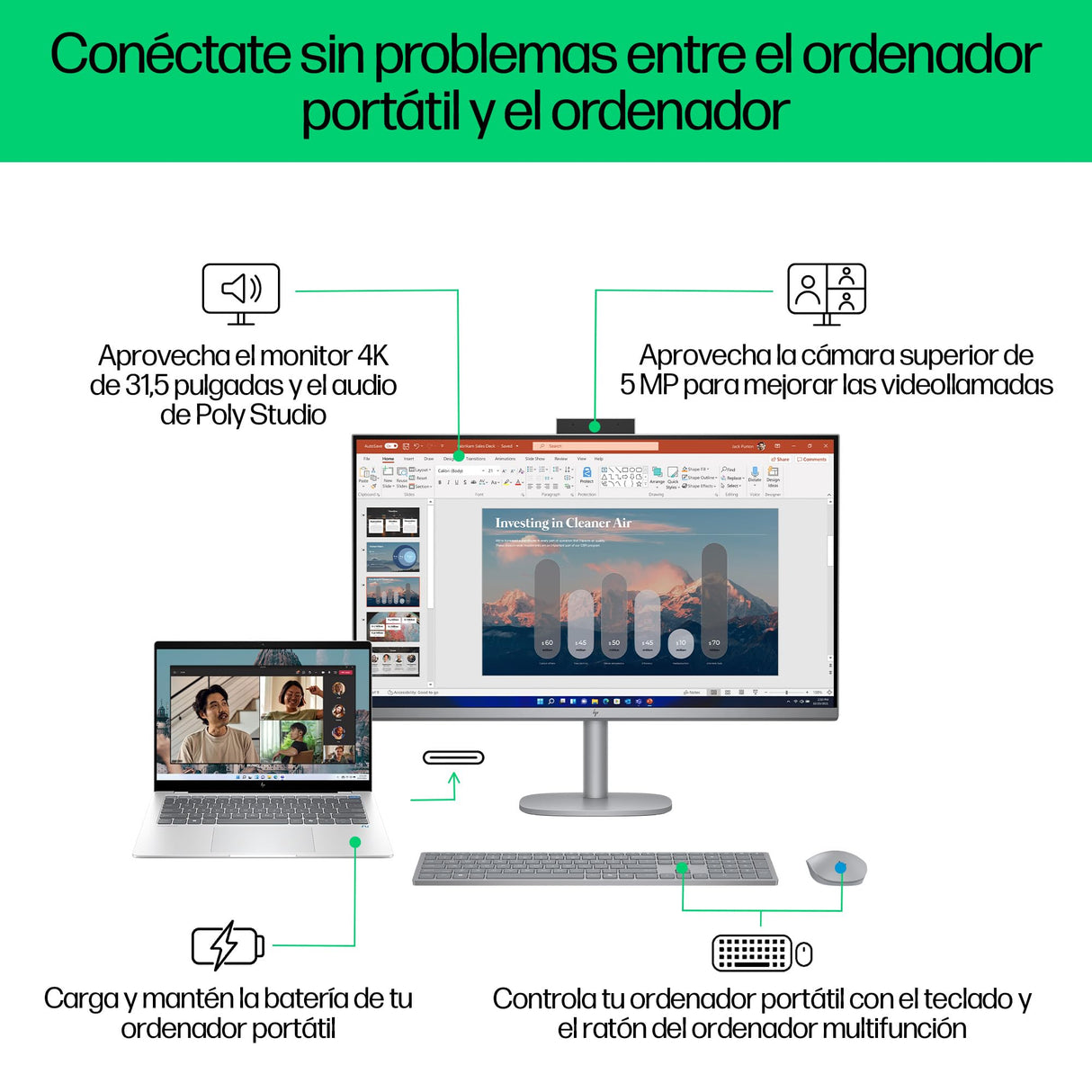 HP OmniStudio X All-in-One 32 UHD 4K (Procesador Intel Ultra 7-155H, 32GB RAM, 1TB SSD, Windows 11) - Teclado QWERTY Español - Silver