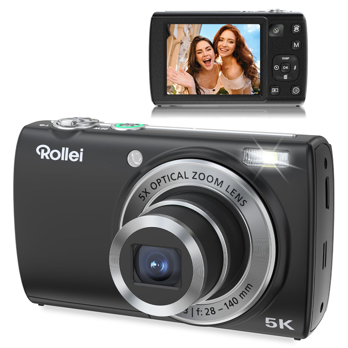 Rollei Powerflex Compact Camara Digital, Camara de Fotos 5K Dual Cámara 64MP Autofocus con Zoom Óptico 5X & Pantalla Táctil de 2,8" Camara Fotografica Compacta Nergo, Cámara-Digital-Fotos-Fotografica