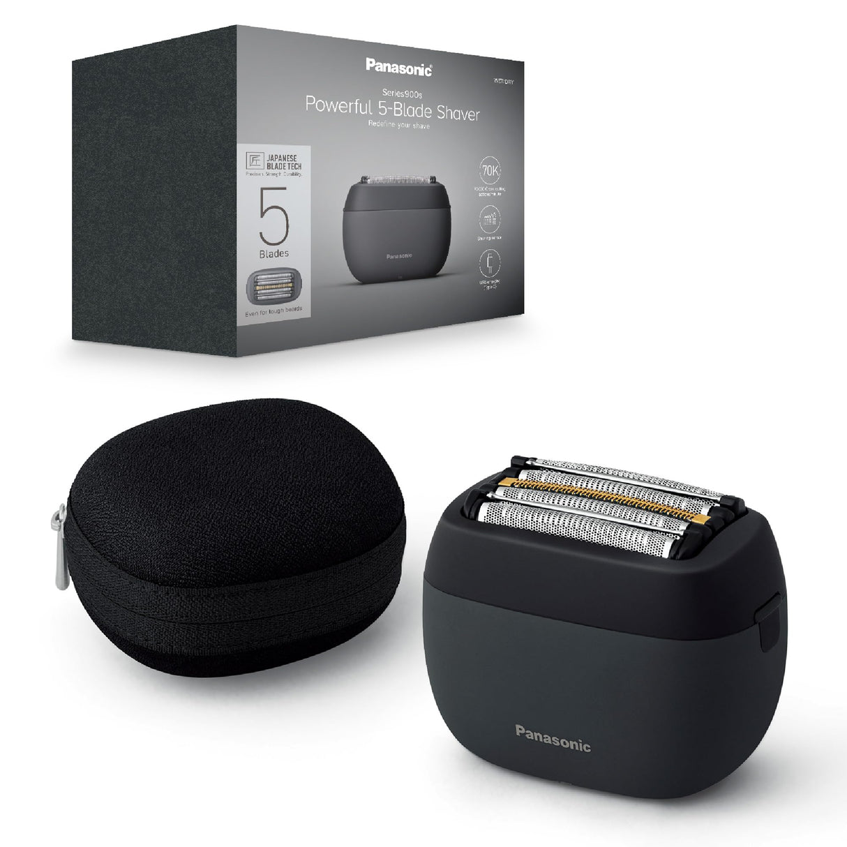 Panasonic ES-PV3B-K803 Serie 900s Afeitadora, Afeitadora Eléctrica de 5 Hojas para Uso En Seco y Húmedo para Hombres, Sensor De Barba Responsivo, USB-C, Estuche De Transporte, Negro Mate