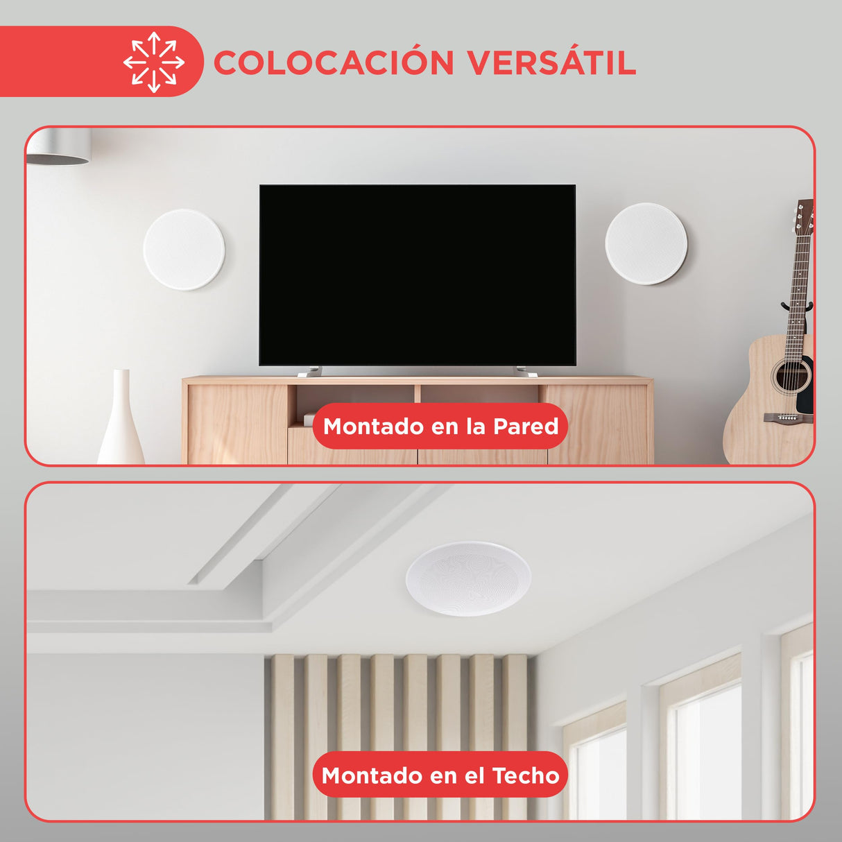 Pyle Altavoces empotrables, Pared, Techo, 10”, 300W, Dos vias, Rejilla Intercambiable Redonda y Cuadrada