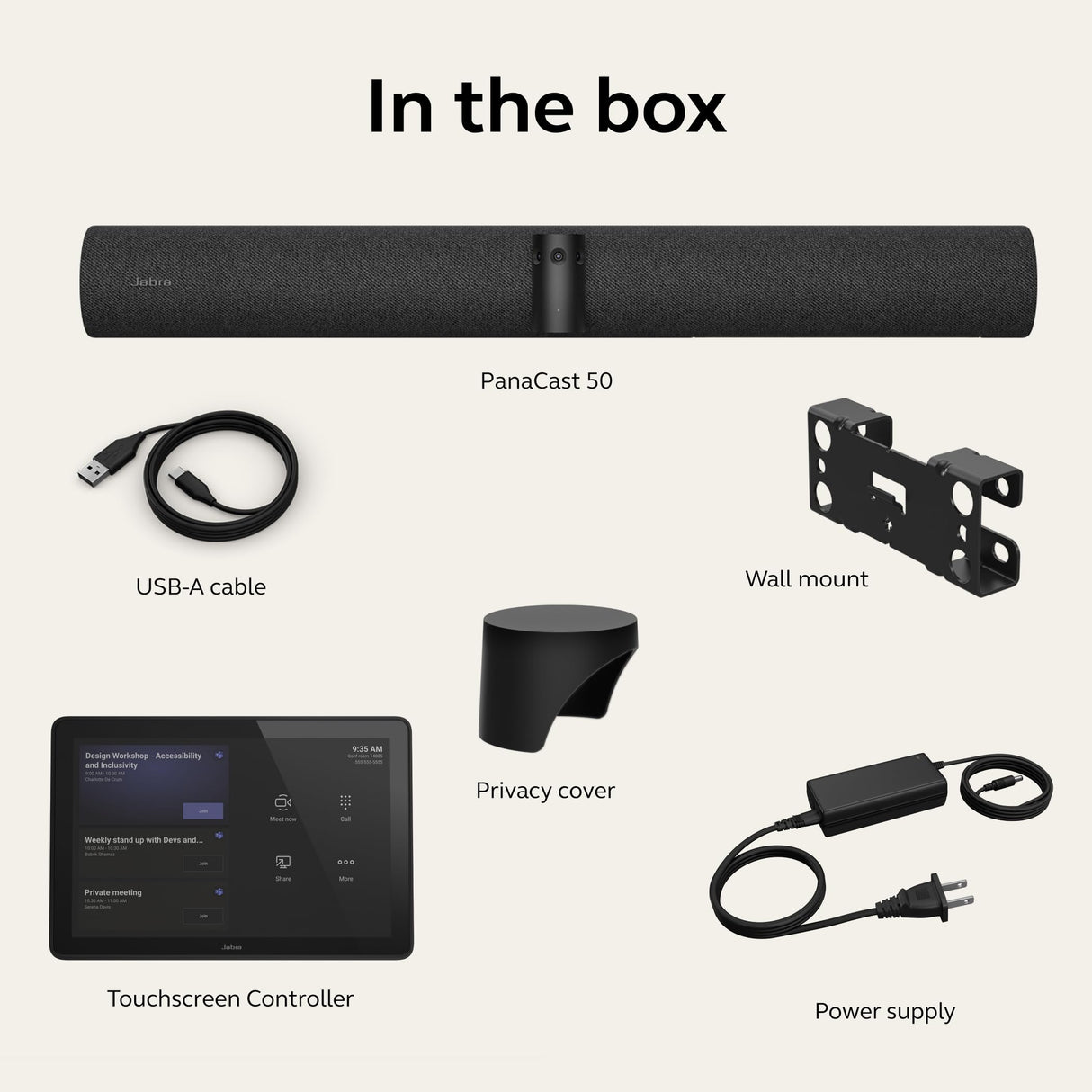 Jabra PanaCast 50 VBS - Salas preseleccionadas de Microsoft Teams - Android, visión panorámica 4K de 180°, Zoom Inteligente, Funciones de reunión, 4 potentes Altavoces, micrófonos con Panel táctil