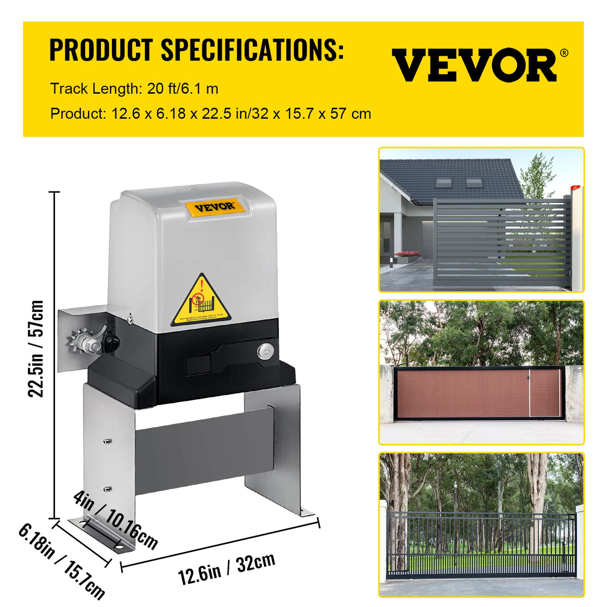 VEVOR Abridor de Puerta Corredera 817 kg con 2 Controles Remotos Kit de Hardware para Operador de Puerta para Seguridad Velocidad de Desplazamiento 13 m/Min Motor Eléctrico para Puerta Corredera