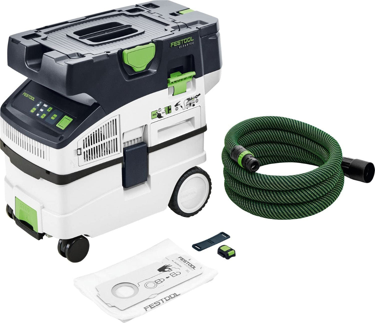 Festool Aspirador inalámbrico CTMC MIDI I-Basic CLEANTEC (con filtro principal, bolsa de filtro SELFCLEAN, manguera de aspiración lisa Ø 27/32 x 3,5 mR, mando a distancia para aspiradora)