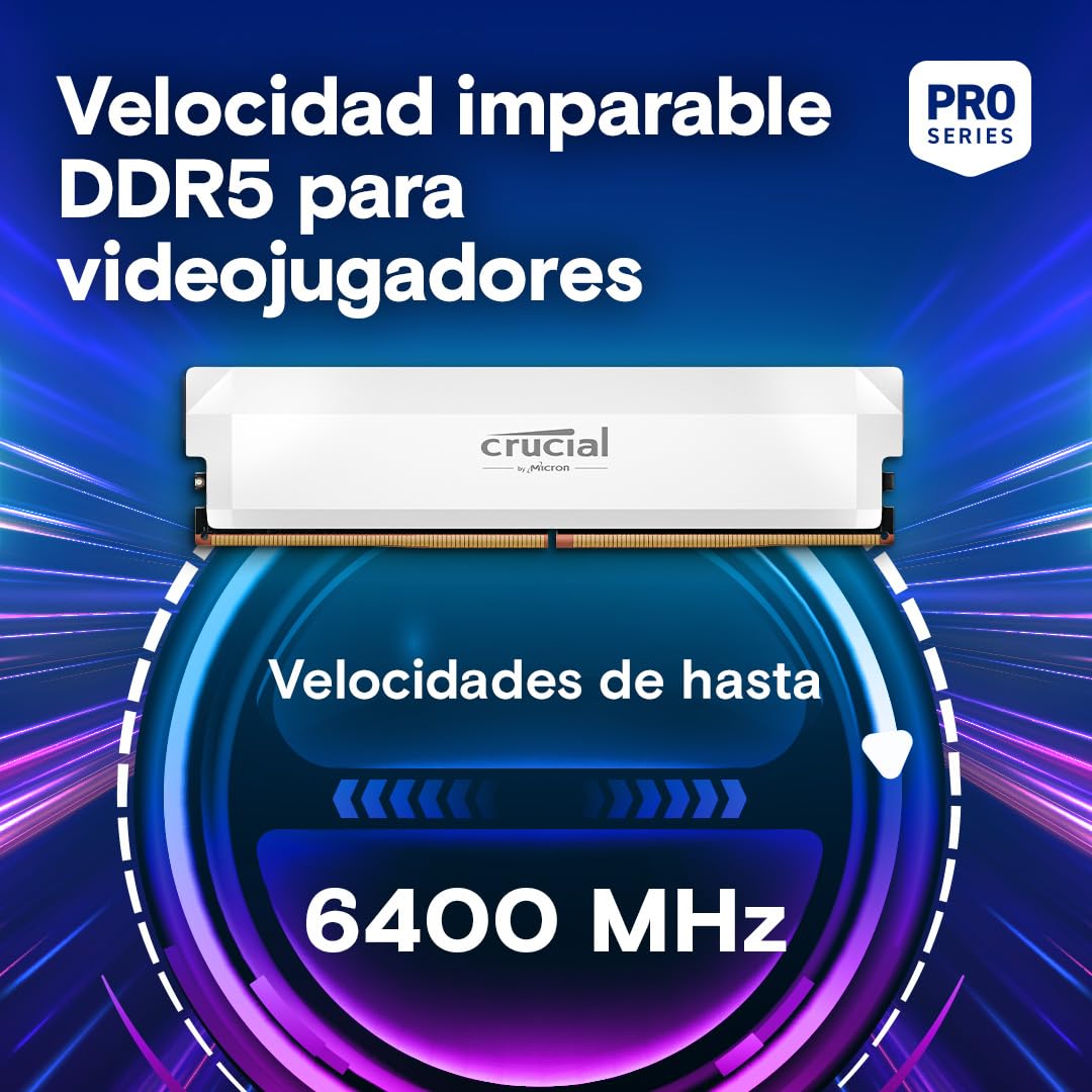 Crucial Pro RAM DDR5 64GB (2x32GB) 6400MHz CL40, Overclocking Gaming, Intel XMP 3.0 / AMD Expo, PC Memoria, Blanco - CP2K32G64C40U5W