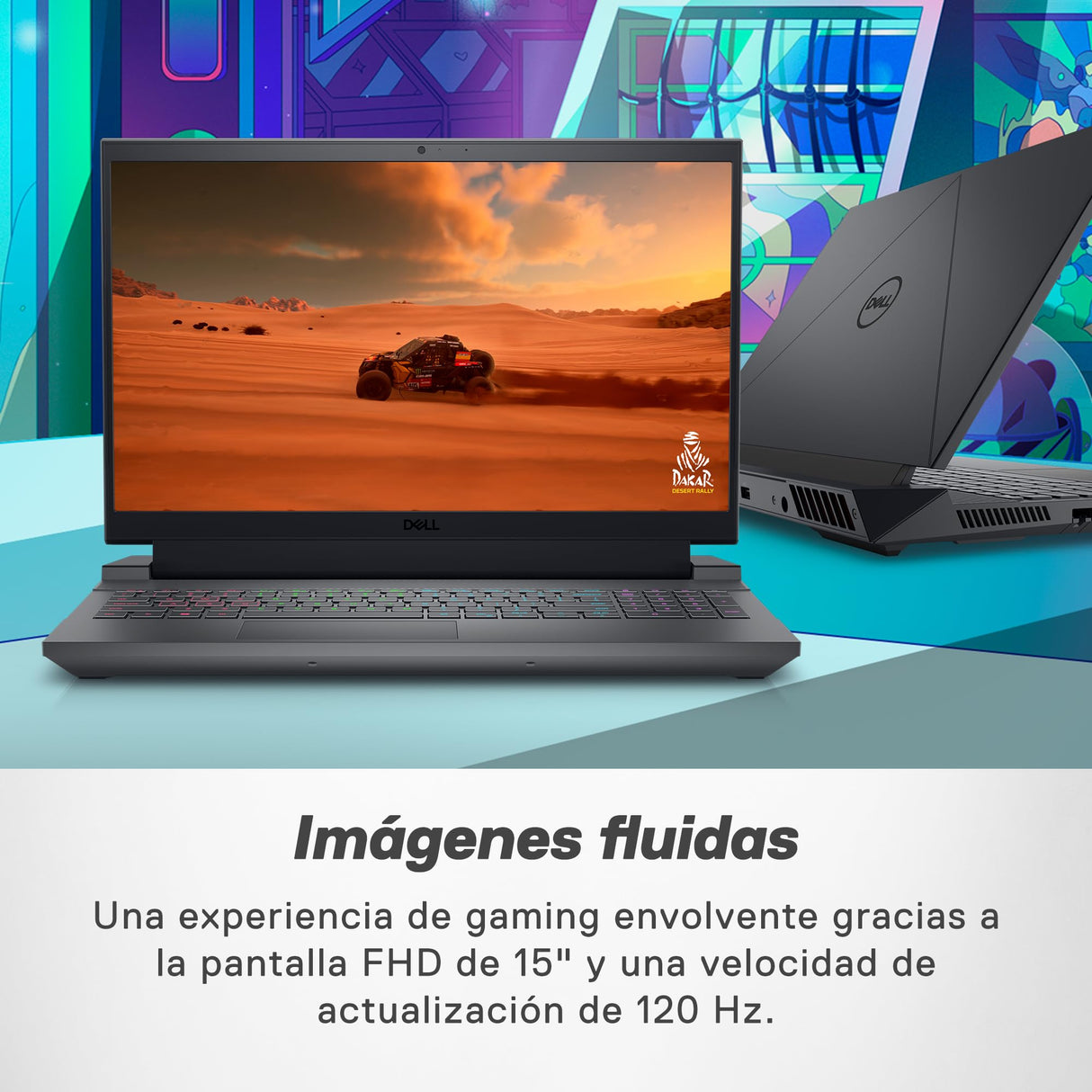 DELL G15 5530 Ordenador portátil Gaming 15.6" FHD 120Hz Display, Intel Core i5-13450HX, NVIDIA RTX 3050 6GB, 16GB RAM, 512GB SSD, Ubuntu Teclado retroiluminado QWERTY Español, Gris