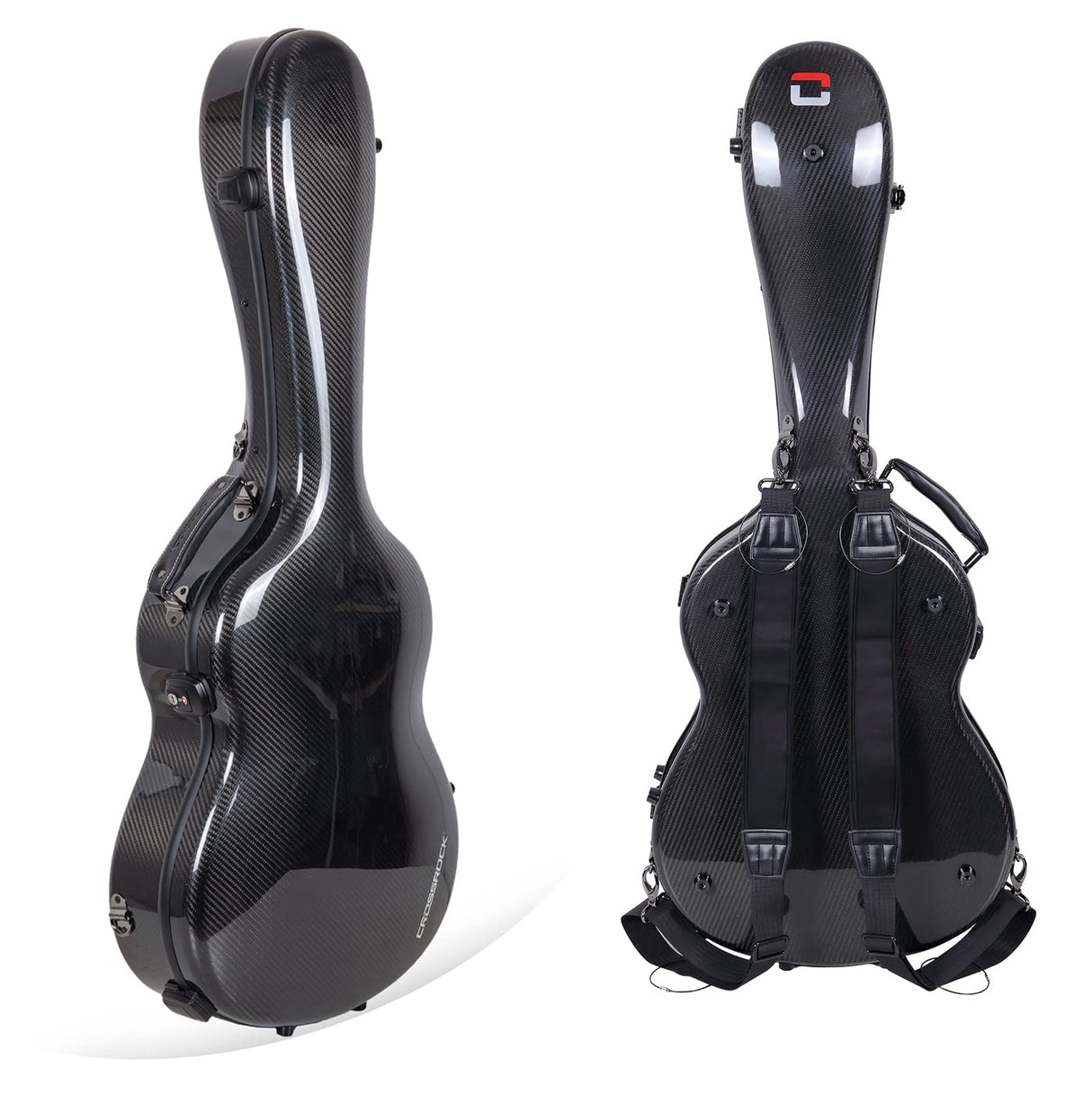 Crossrock Air 4/4 - Funda rígida para guitarra de concierto (100% fibra de carbono, con mochila y funda protectora), Negro, Clásico