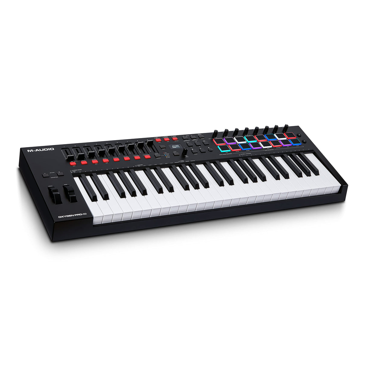 M-Audio Oxygen Pro 49 - teclado controlador MIDI USB con 49 teclas, beat pads, perillas asignables de MIDI, botones y faders, más pack de sonidos de Native Instruments (integración de NKS)