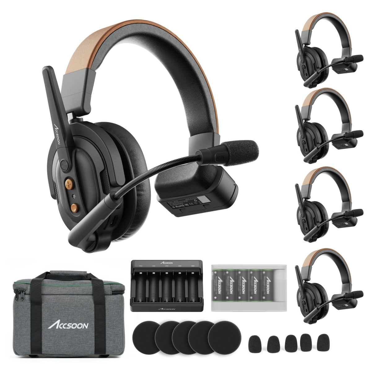 Accsoon - Kit como SE 1H4R (1 H + 4 R) - Incluye un Auricular anfitrión y Cuatro Auriculares remotos - Diseño ergonómico - Alcance de 400 Metros