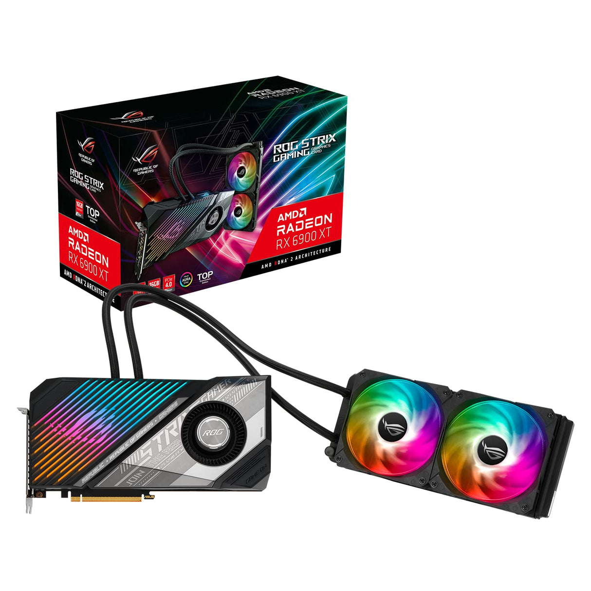 ASUS ROG Strix LC AMD Radeon RX 6900 XT Top Edition - Tarjeta gráfica Gaming (AMD RDNA 2, PCIe 4.0, 16 GB GDDR6, HDMI 2.1, DisplayPort 1.4a, Placa fría, radiador de 240 mm, Tubos de 600 mm)