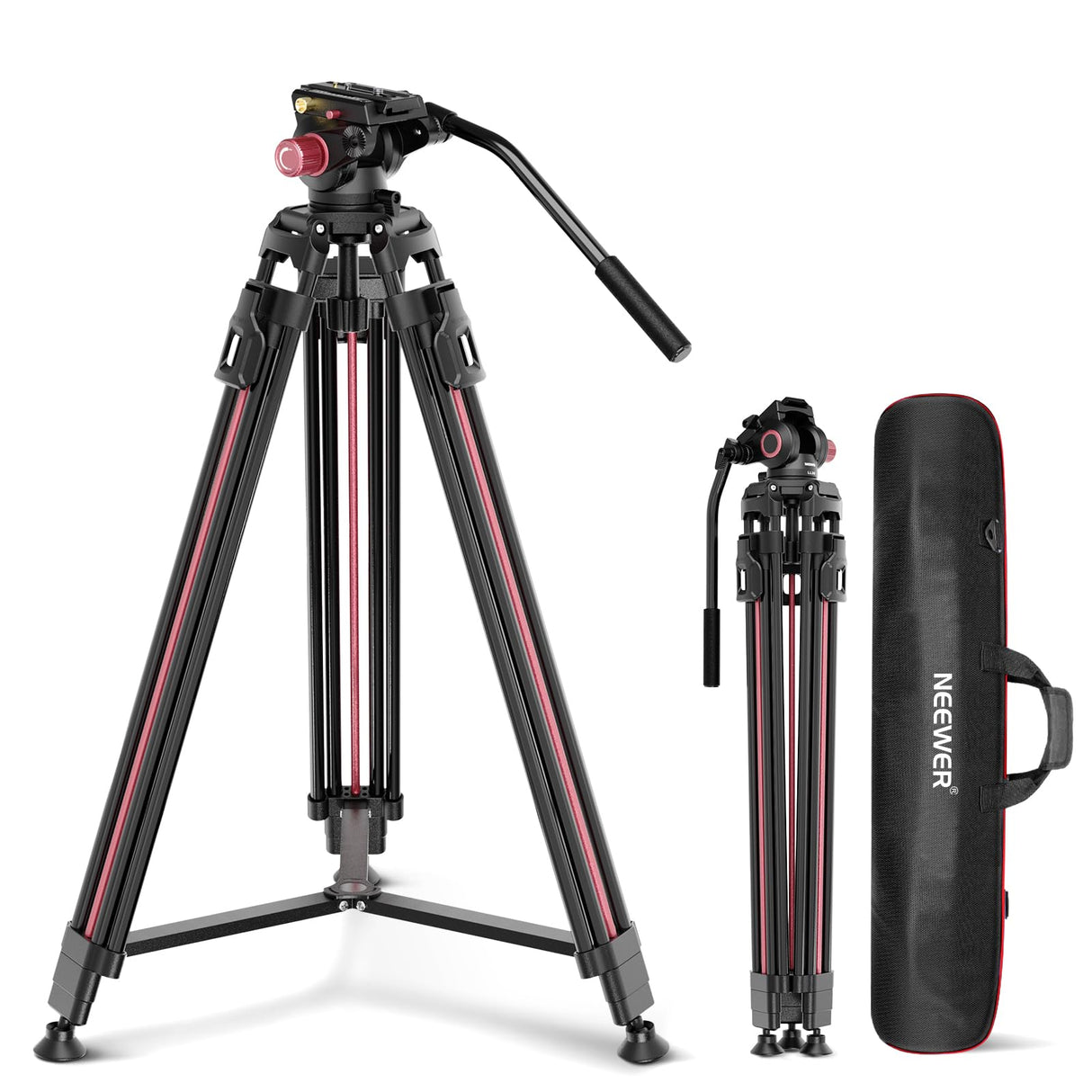 NEEWER 79"/2m Trípode Video Cámara con Cabezal Fluido, Soporte Trípode Resistente Aluminio Liberación Rápida con Placa QR Compatible con Canon Nikon Sony DSLR Videocámara, Carga MAX 17,6 LB, LL38