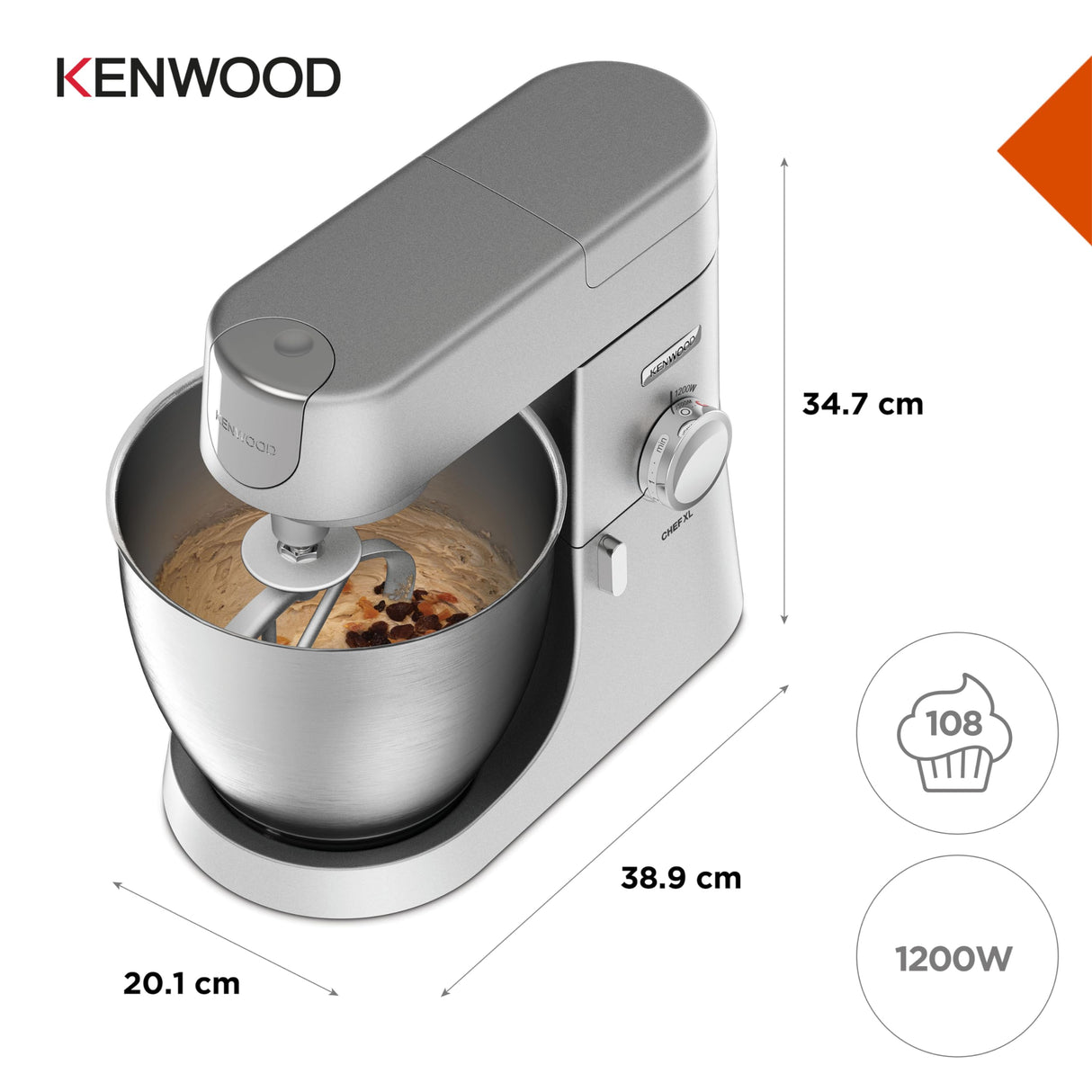 Kenwood KVL4100S Amasadora Planetaria, 50 W, 6.7 Litros, Plata