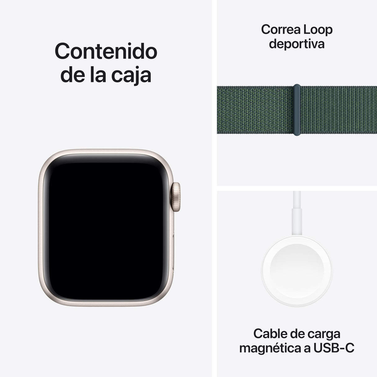 Apple Watch SE de 2.ª generación GPS Smartwatch con Caja de Aluminio en Blanco Estrella de 40 mm y Correa Loop Deportiva Verde Lago. Monitores de entreno y sueño y Neutro en Carbono