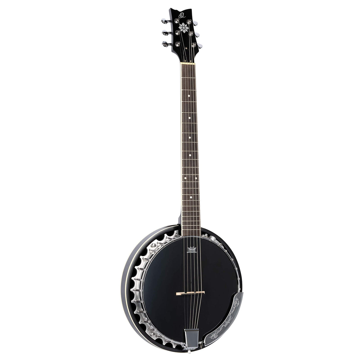ORTEGA Raven Series Banjo - Banjo de 6 cuerdas, incluye funda, color negro satinado