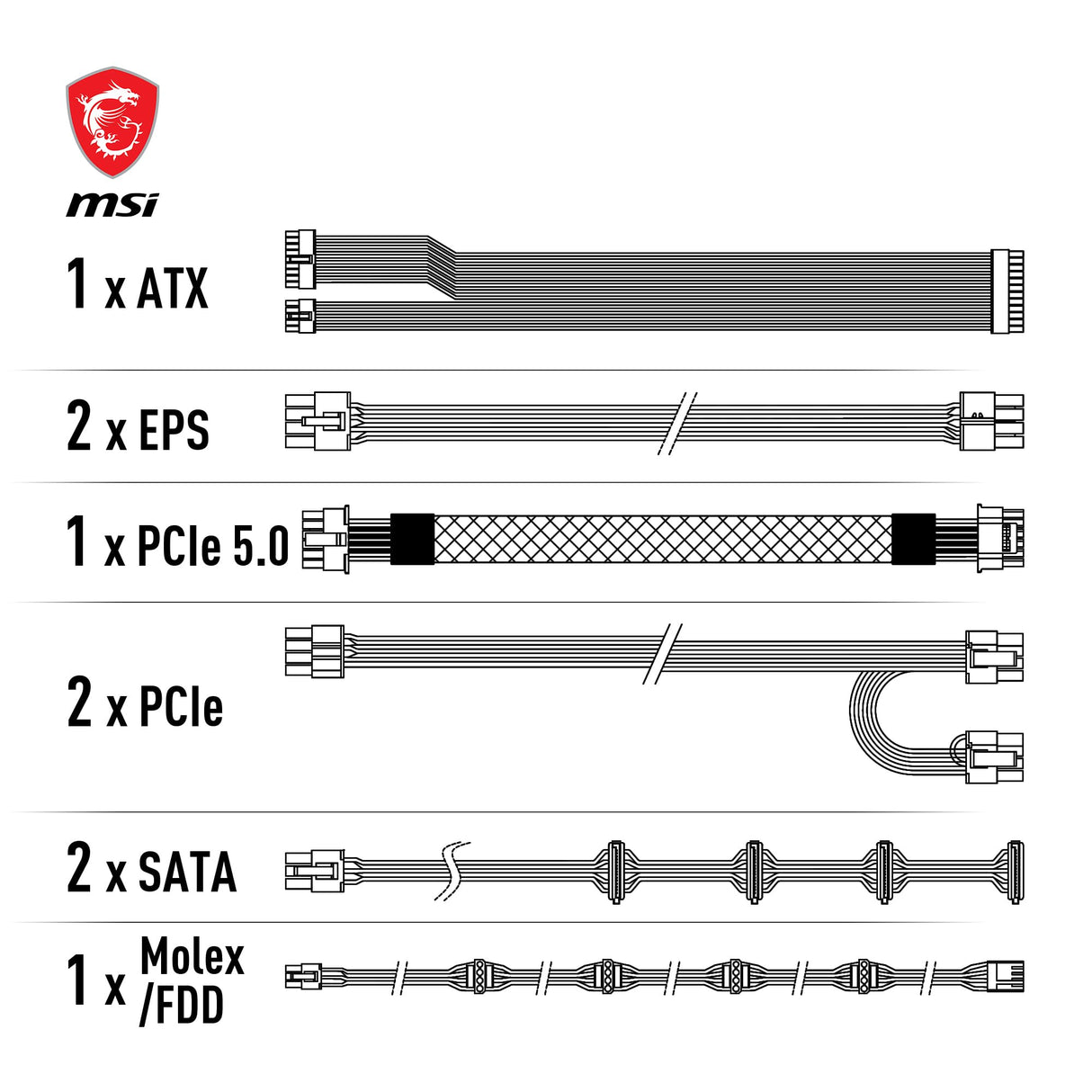 MSI MAG A850GL PCIE5 - Fuente de Alimentación, 850W, 80 Plus Gold, Totalmente Modular, ATX 3.0, Soporte GPU PCIe 5.0, Ventilador FDB de 120mm, Full-Bridge LLC, Cables Planos Negros - 7 Años de Garantí