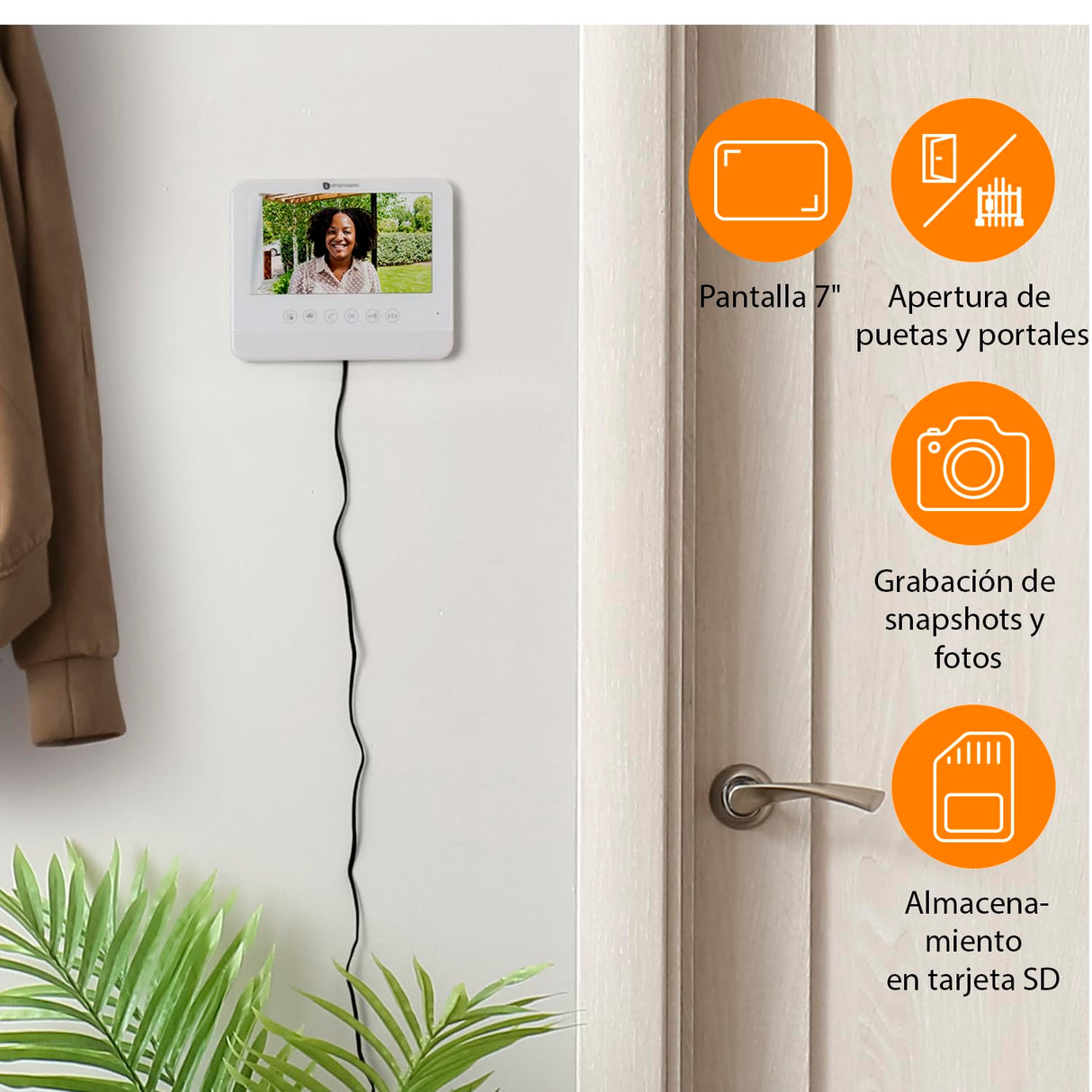 Sistema de Videoportero Smartwares DIC-22212 – 720p HD – Monitor LCD de 7” (17,8 cm) – Cámara de inclinación/panorámica - Función de grabación automática – Visión nocturna - Resistente al agua