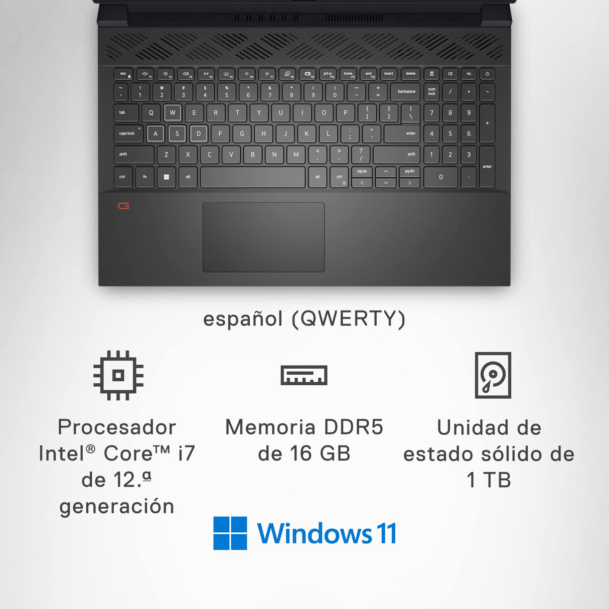 Dell G15 5520 - Ordenador portátil Gaming 15.6" FullHD (Intel Core i7-12700H , 16GB RAM, 1TB SSD, NDIVIA RTX 3070Ti,Windows 11) Gris – Teclado QWERTY español