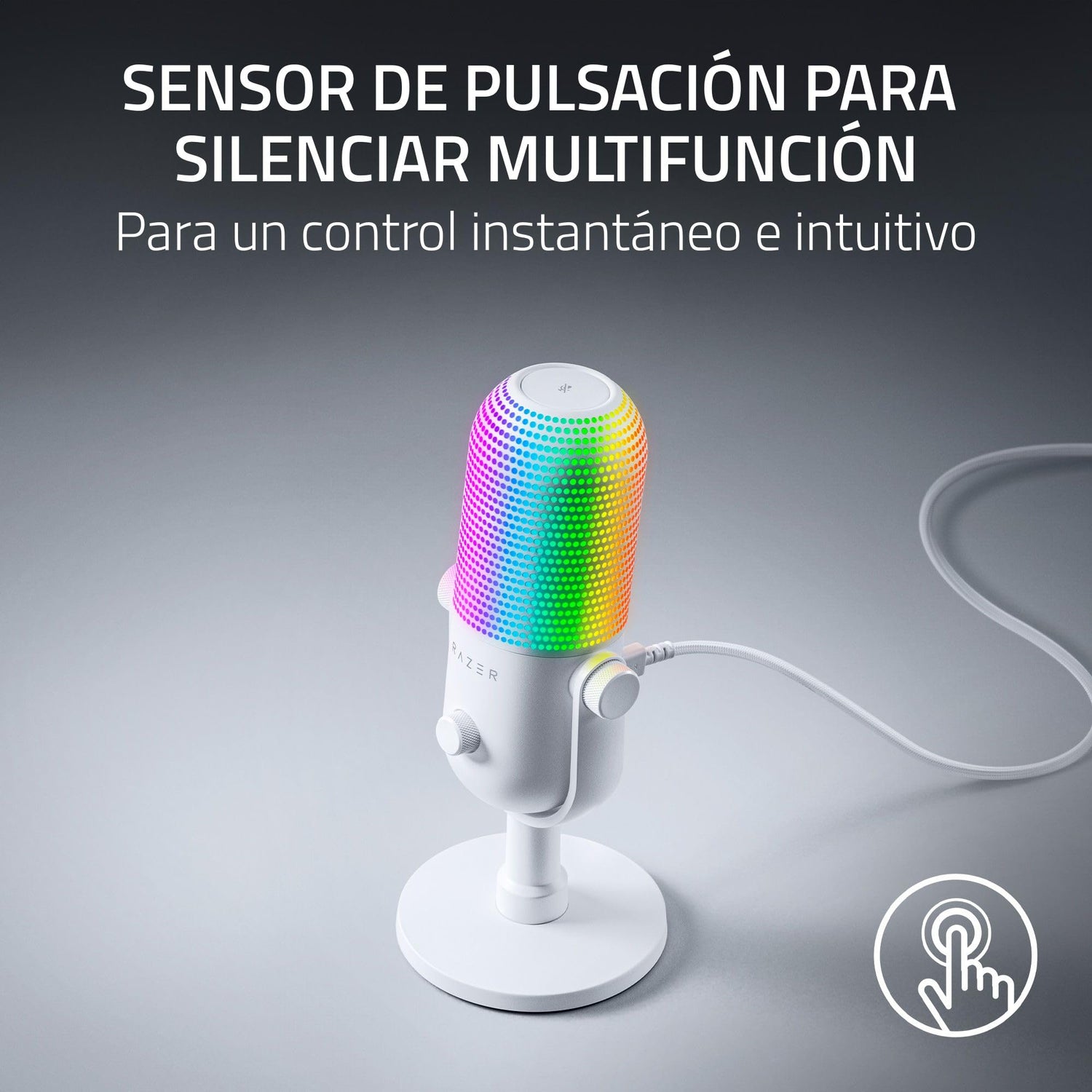 Razer Seiren V3 Chroma - Micrófono USB RGB - Micrófono de Condensador supercardioide con Tap-to-Mute (iluminación reactiva, limitador de Ganancia Digital y Amortiguador Integrado) Blanco