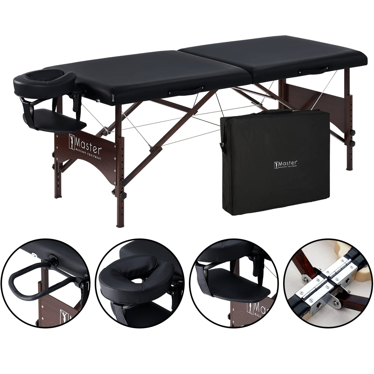 Master Massage Cama portátil Argo de 71 cm, patas de madera de nogal, bolsa de transporte, camilla de masaje, para cosméticos, terapia, cama de tratamiento, tatuaje, cama plegable, madera ultraligera,