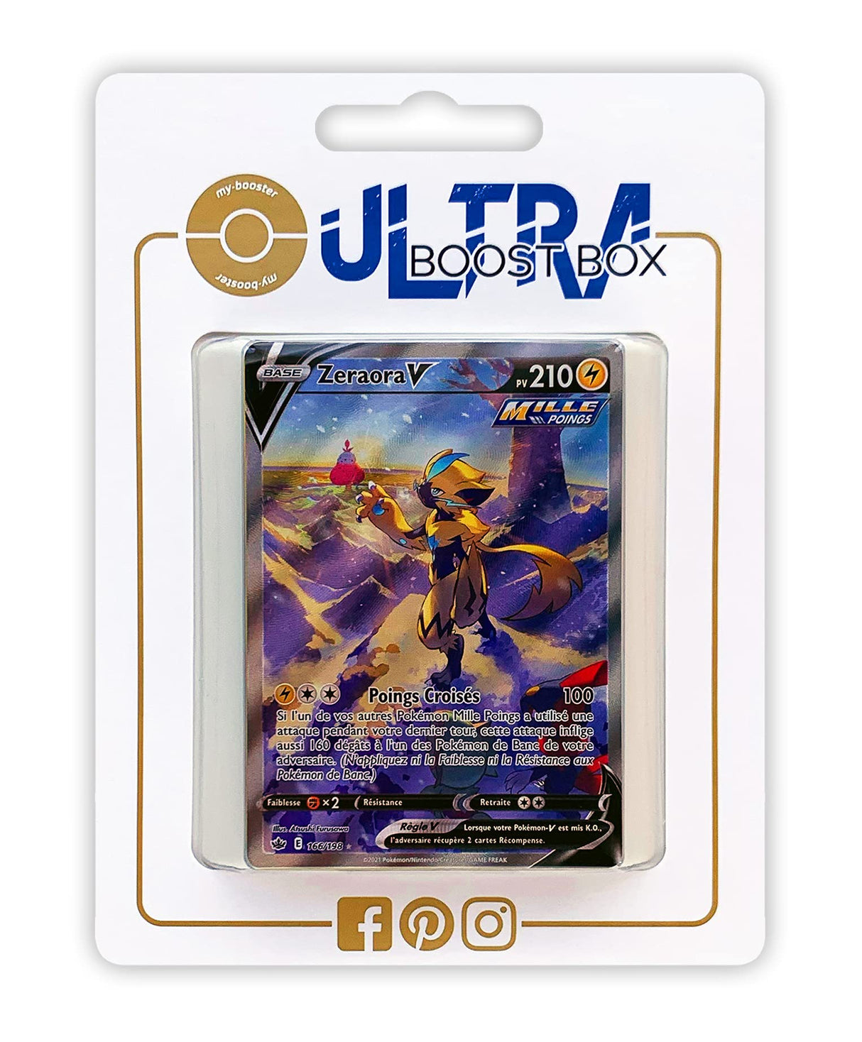 Zeraora V 166/198 Golpe Fluido Alternativo Pokémon Gallery - Ultraboost X Epée et Bouclier 6 Règne de Glace - Box de 10 Cartas Pokémon Francés